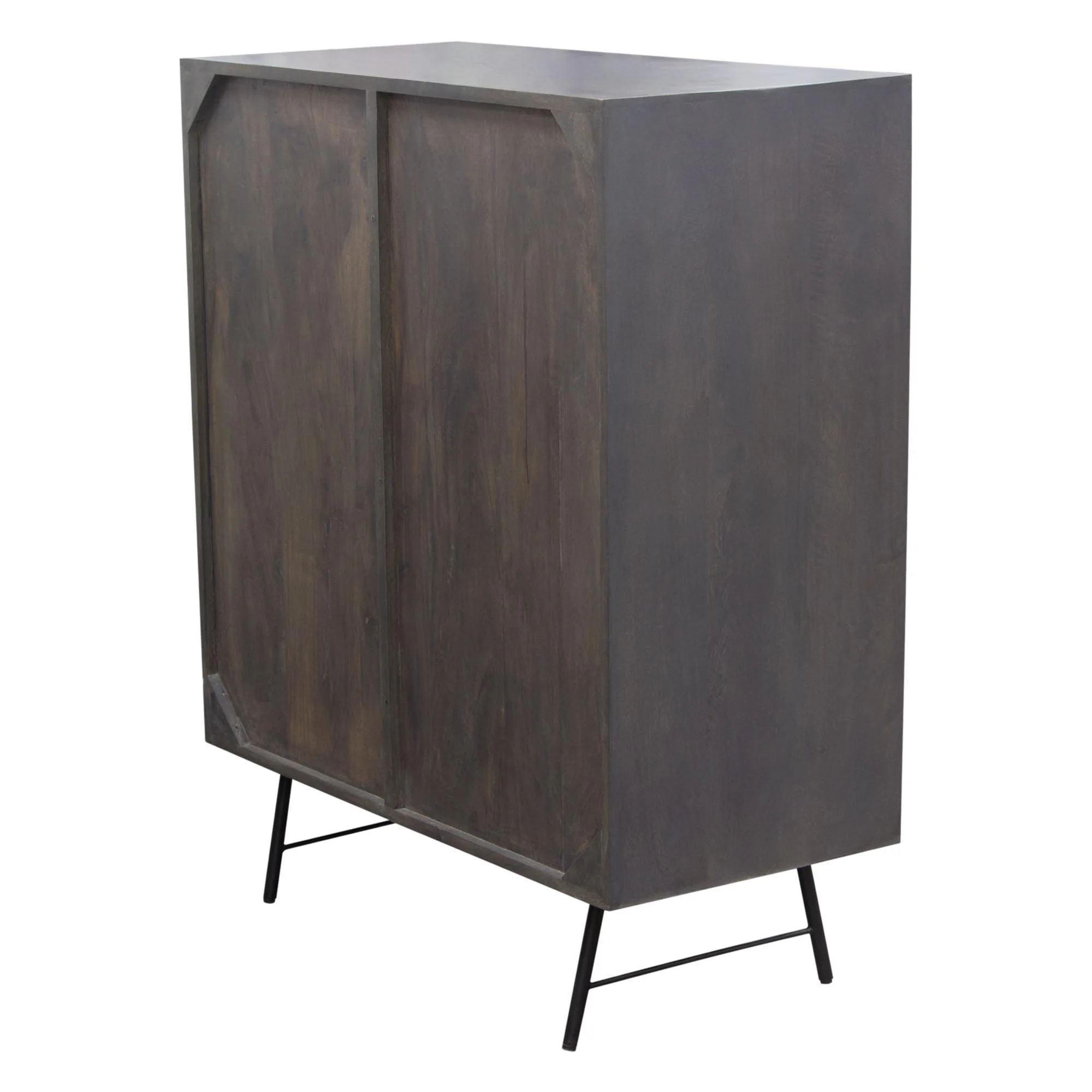 Neo 2-Door Solid Mango Wood High Cabinet in Smoke Grey Finish w/ Gun Metal Finished Base by Diamond Sofa - Image 7