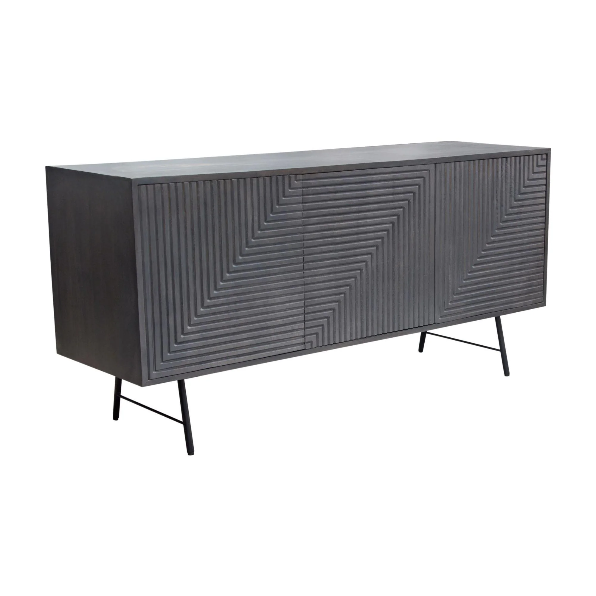 Neo 3-Door Solid Mango Wood Sideboard in Smoke Grey Finish w/ Gun Metal Finished Base by Diamond Sofa - Image 4