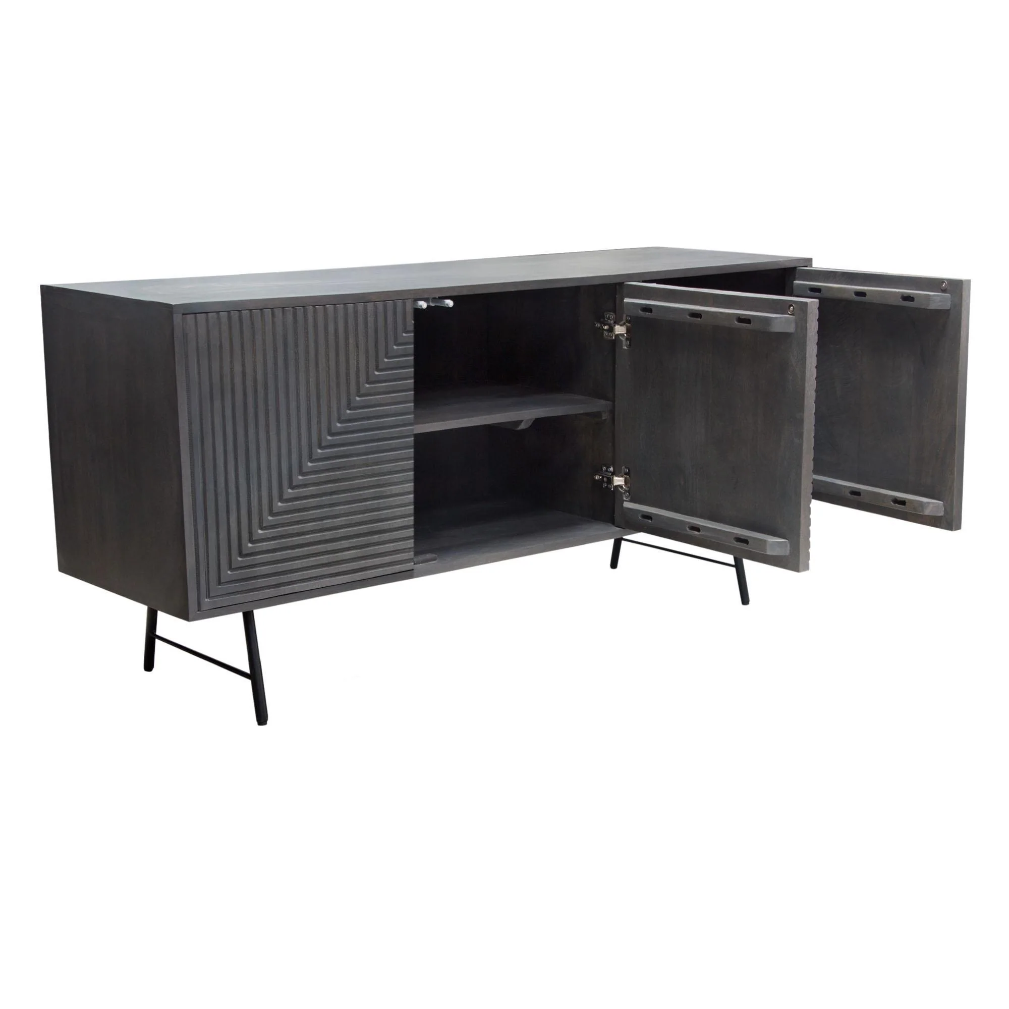 Neo 3-Door Solid Mango Wood Sideboard in Smoke Grey Finish w/ Gun Metal Finished Base by Diamond Sofa - Image 5