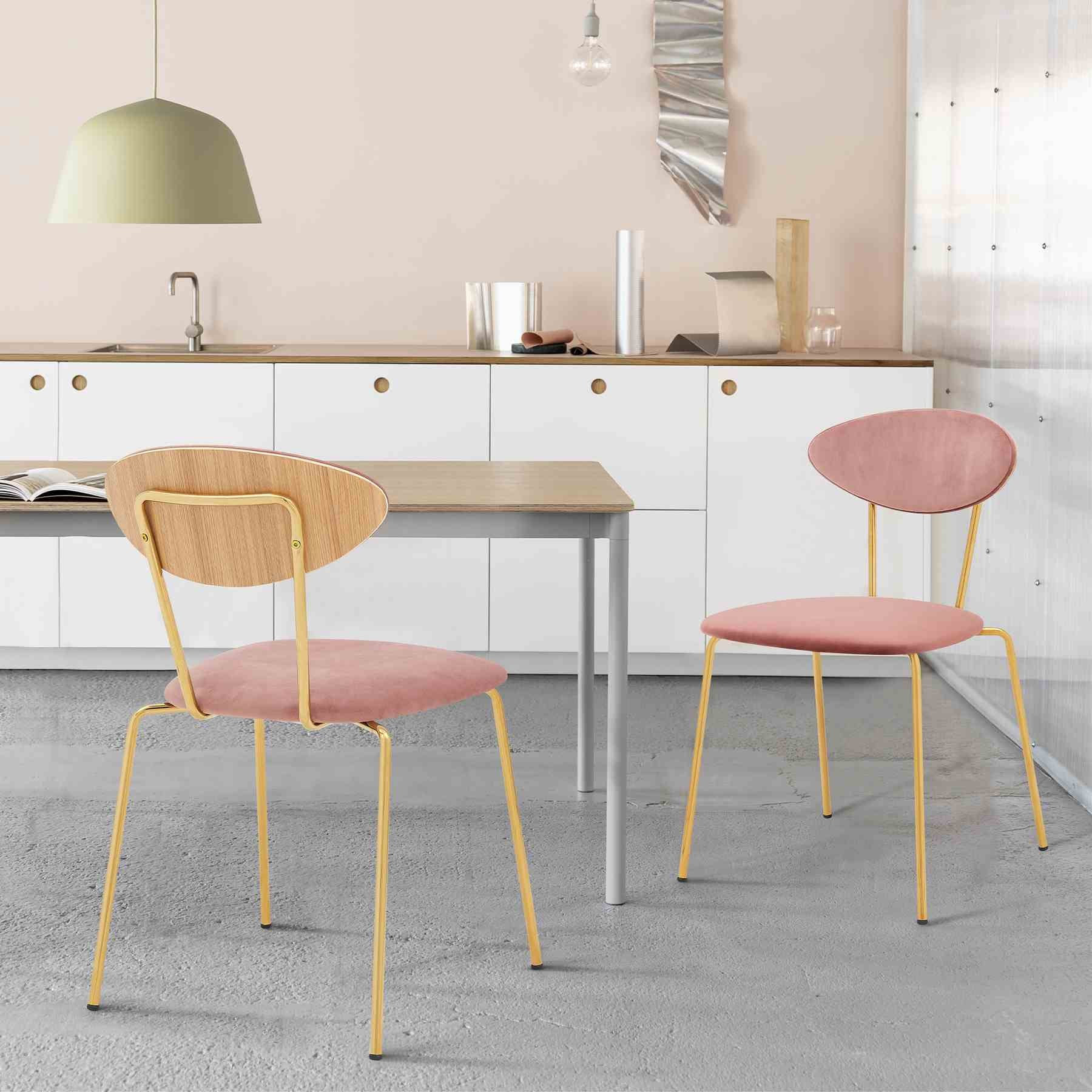 Neo Modern Pink Velvet and Gold Metal Leg Dining Room Chairs - Set of 2 - Image 9