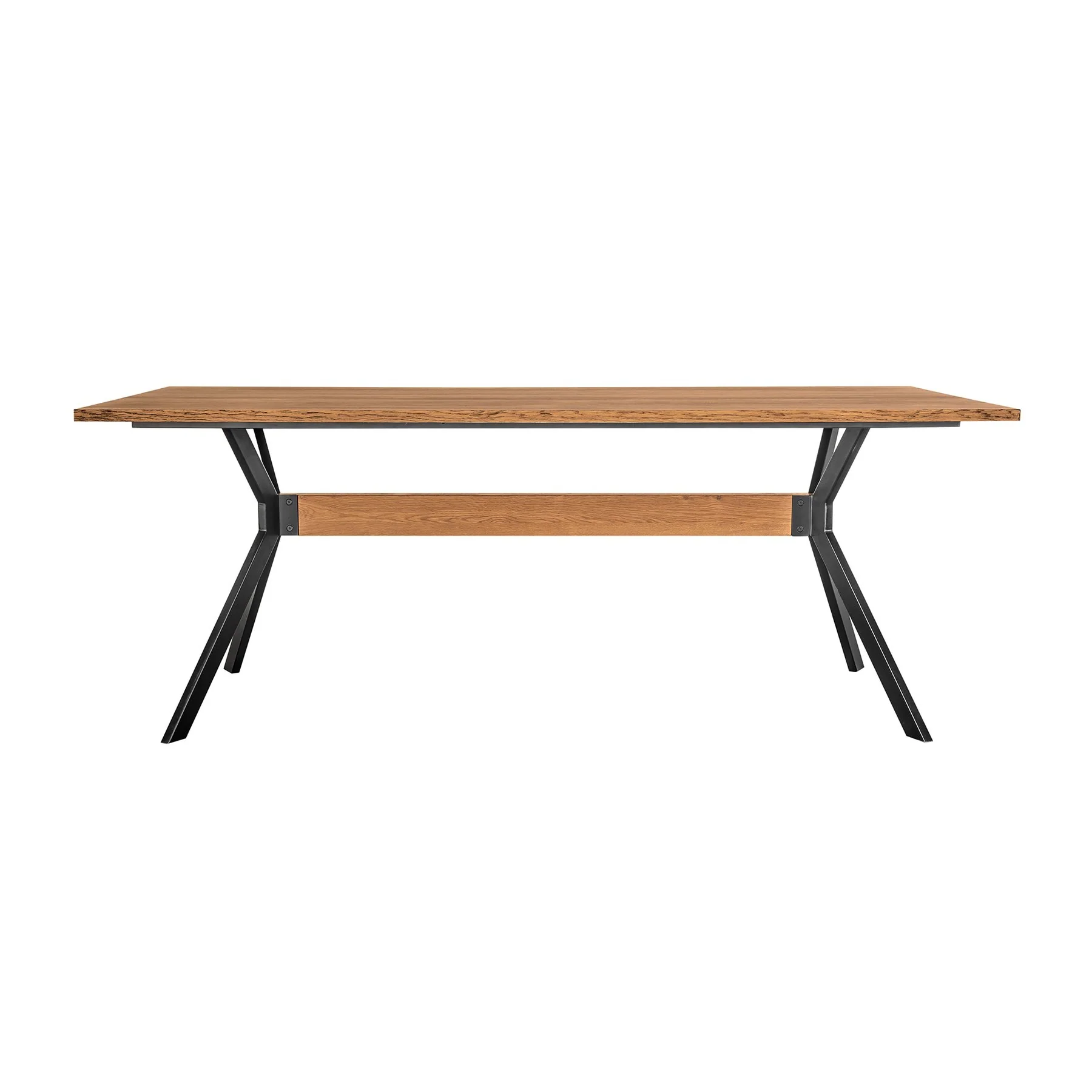 Nevada Rustic Oak Wood Trestle Base Dining Table in Balsamico - Image 2