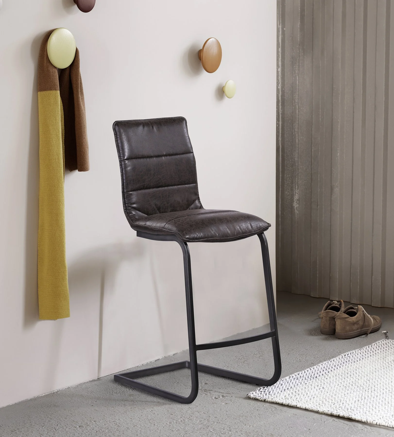 Newark Contemporary 26" Counter Height Barstool in Gray Powder Coated Finish and Espresso Fabric - Image 7