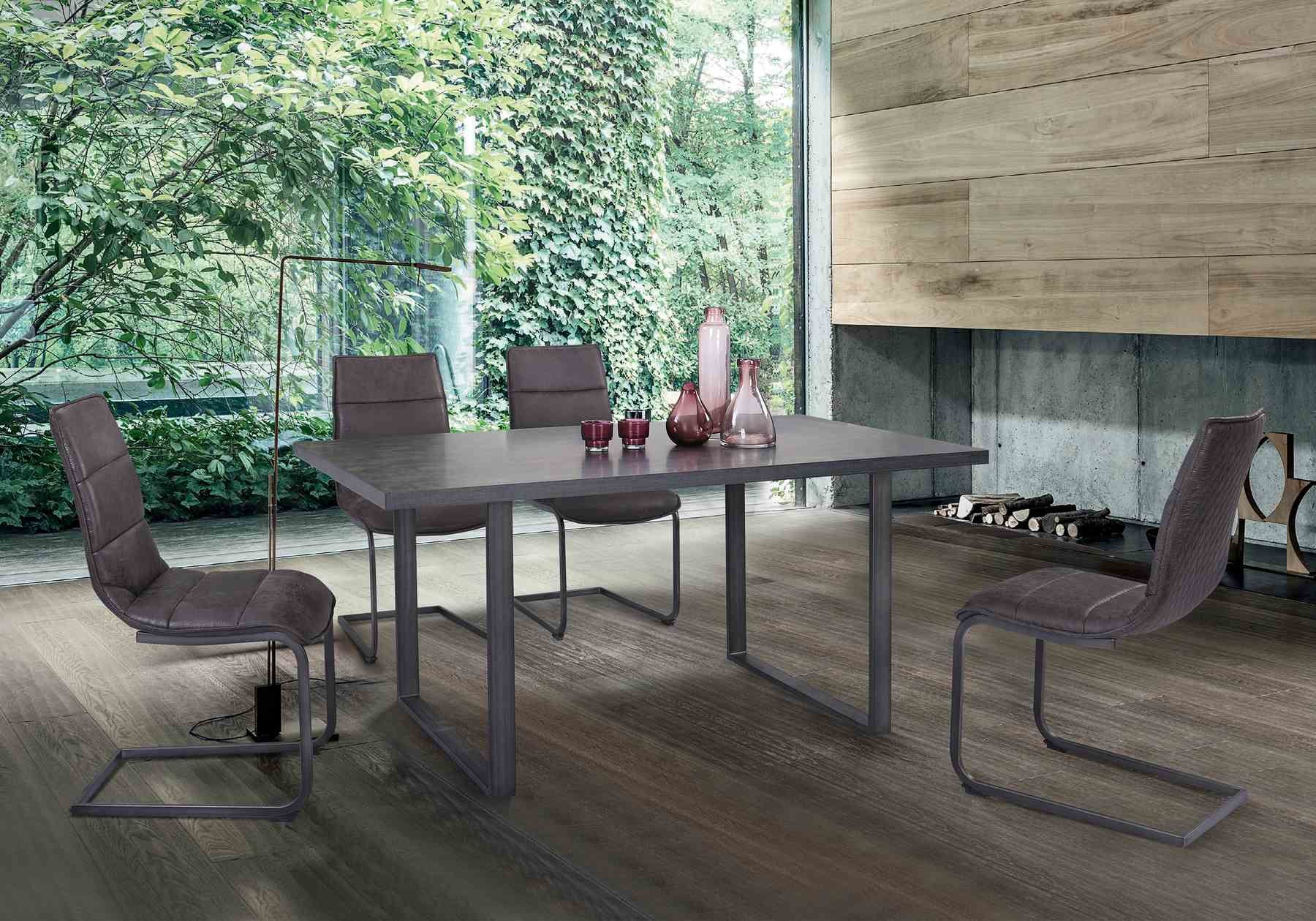 Newark Contemporary Dining Table in Gray Powder Coated Finish and Rusted Black - Image 6