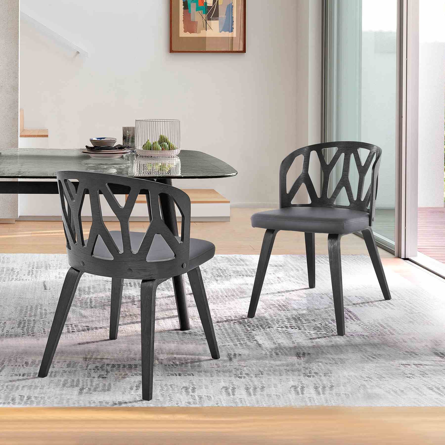 Nia Gray Faux Leather and Black Wood Dining Chairs - Set of 2 - Image 8