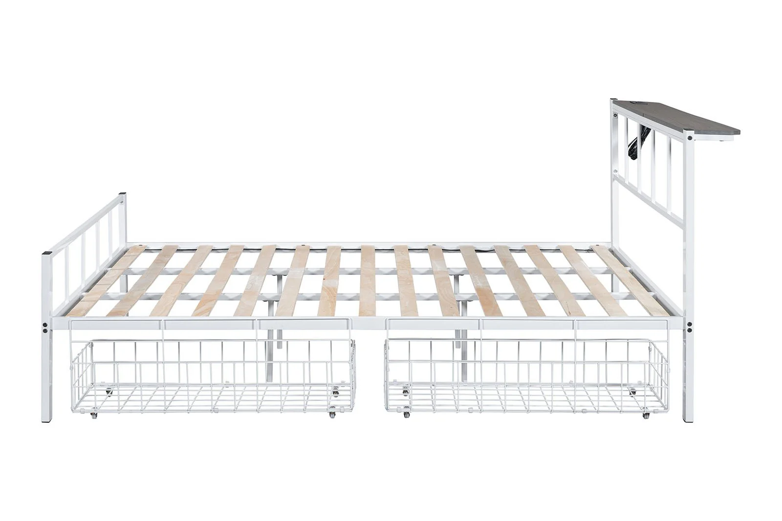 Nicoli Queen Metal Bed w/ Storage,+Mattress White - Image 5