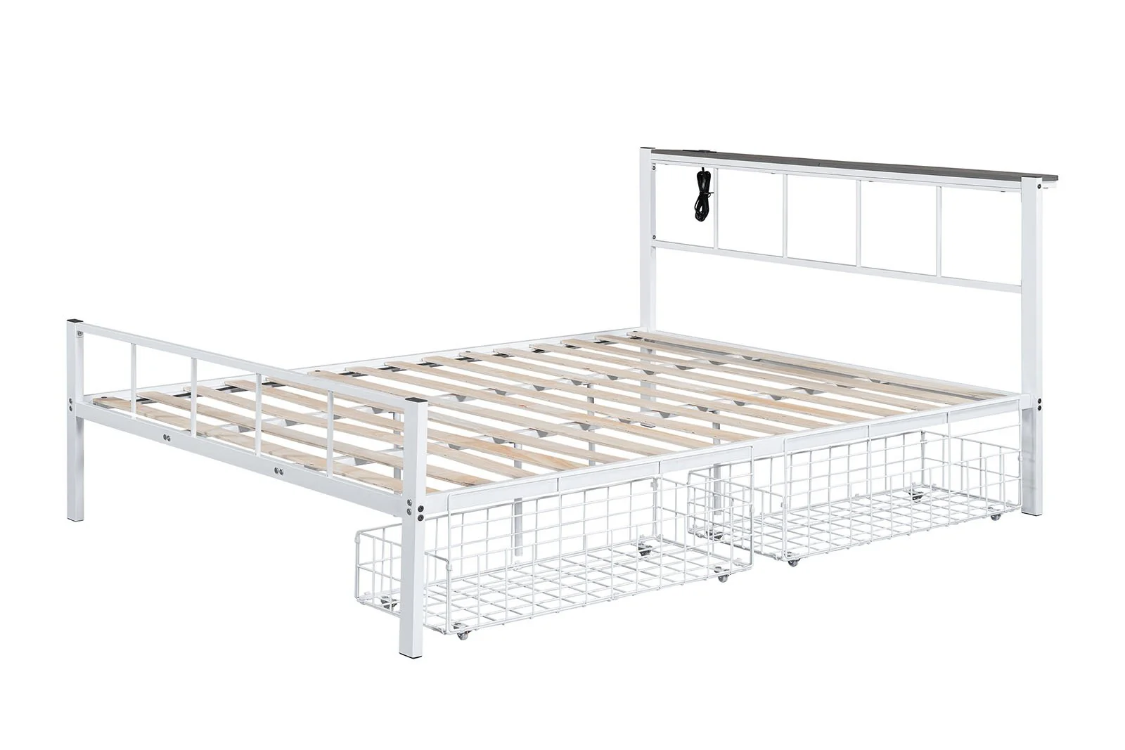 Nicoli Queen Metal Bed w/ Storage, White - Image 4