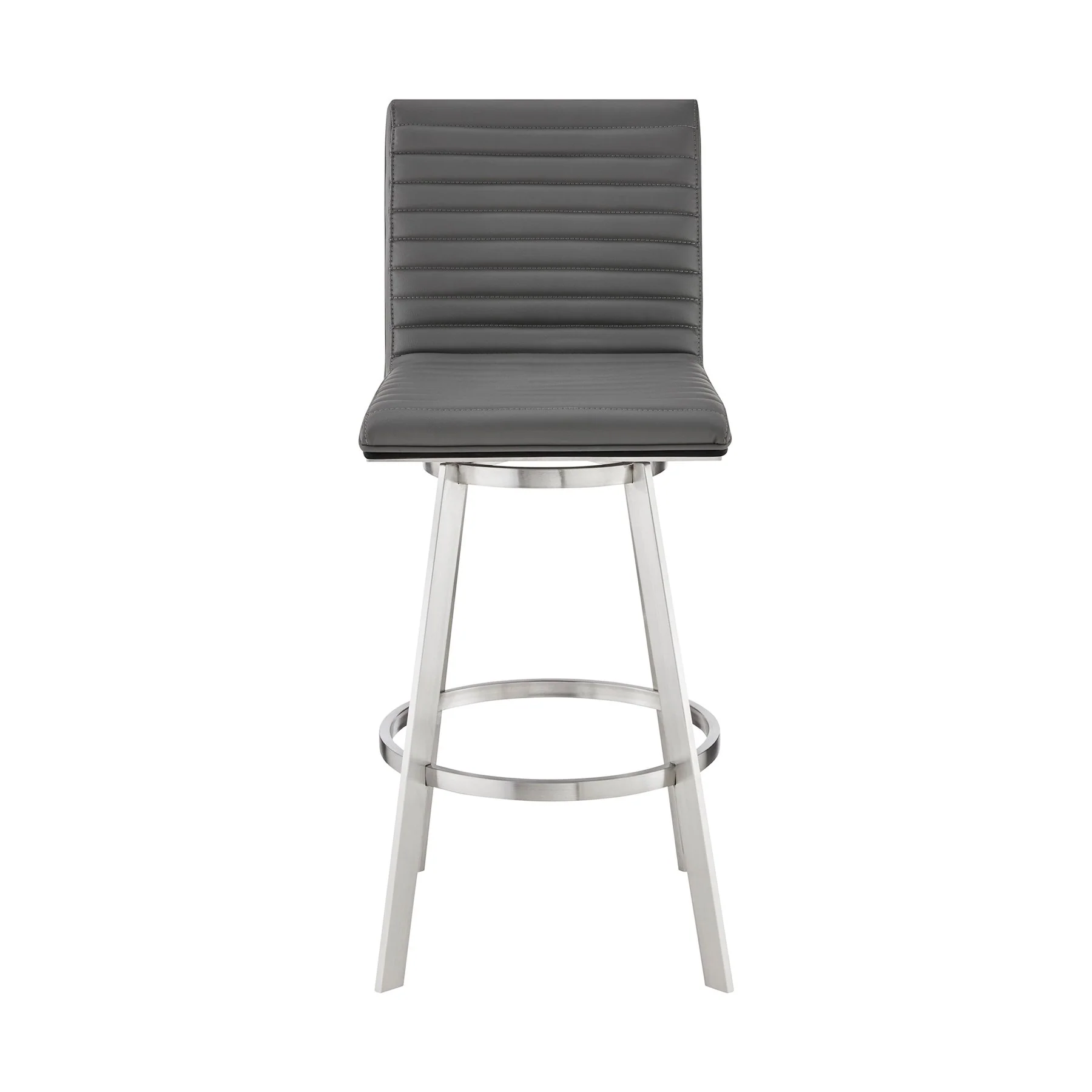Nikole 26" Counter Height Black Swivel Bar Stool in Brushed Stainless Steel Finish and Gray Faux Leather - Image 2