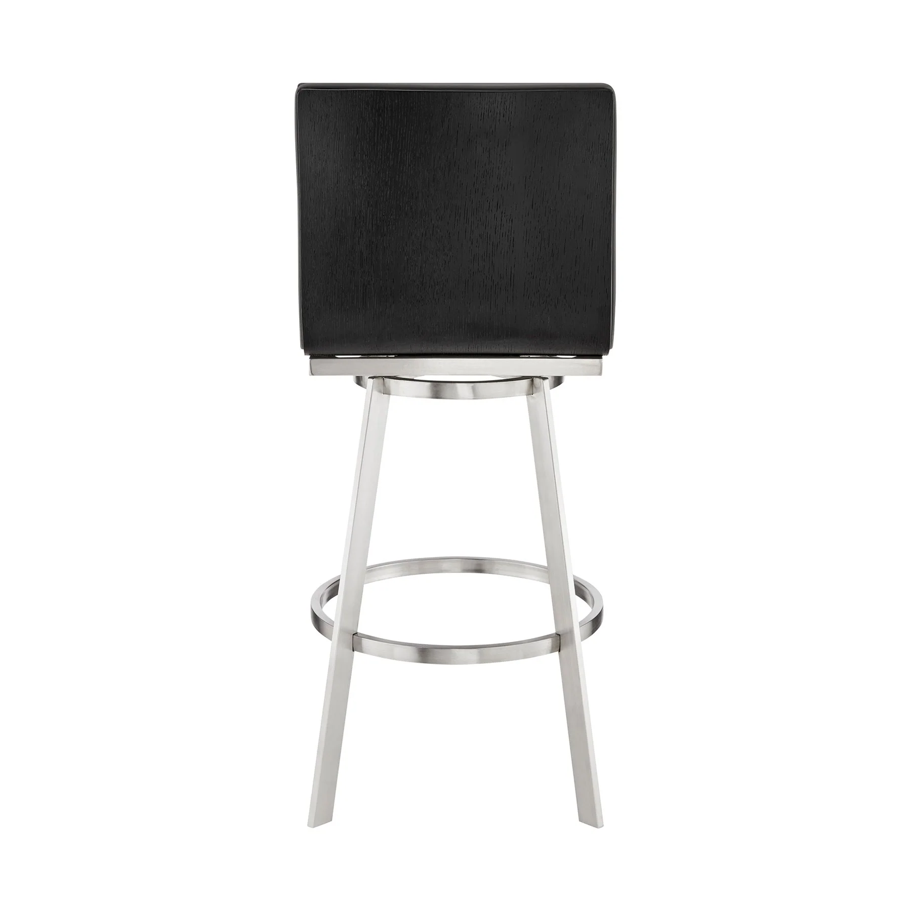 Nikole 26" Counter Height Black Swivel Bar Stool in Brushed Stainless Steel Finish and Gray Faux Leather - Image 5