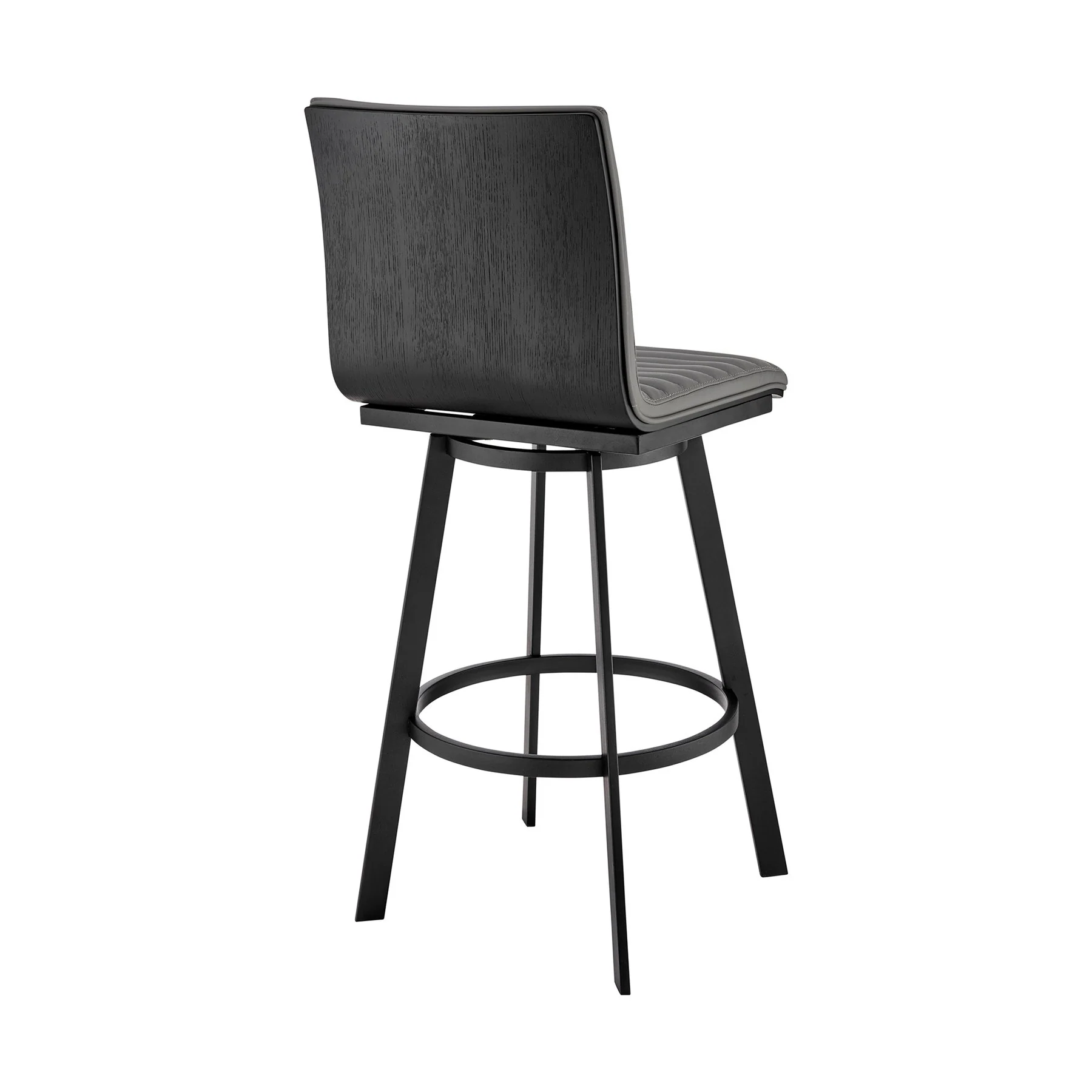 Nikole 26" Counter Height Swivel Bar Stool in Matt Black Finish with Gray Faux Leather - Image 4
