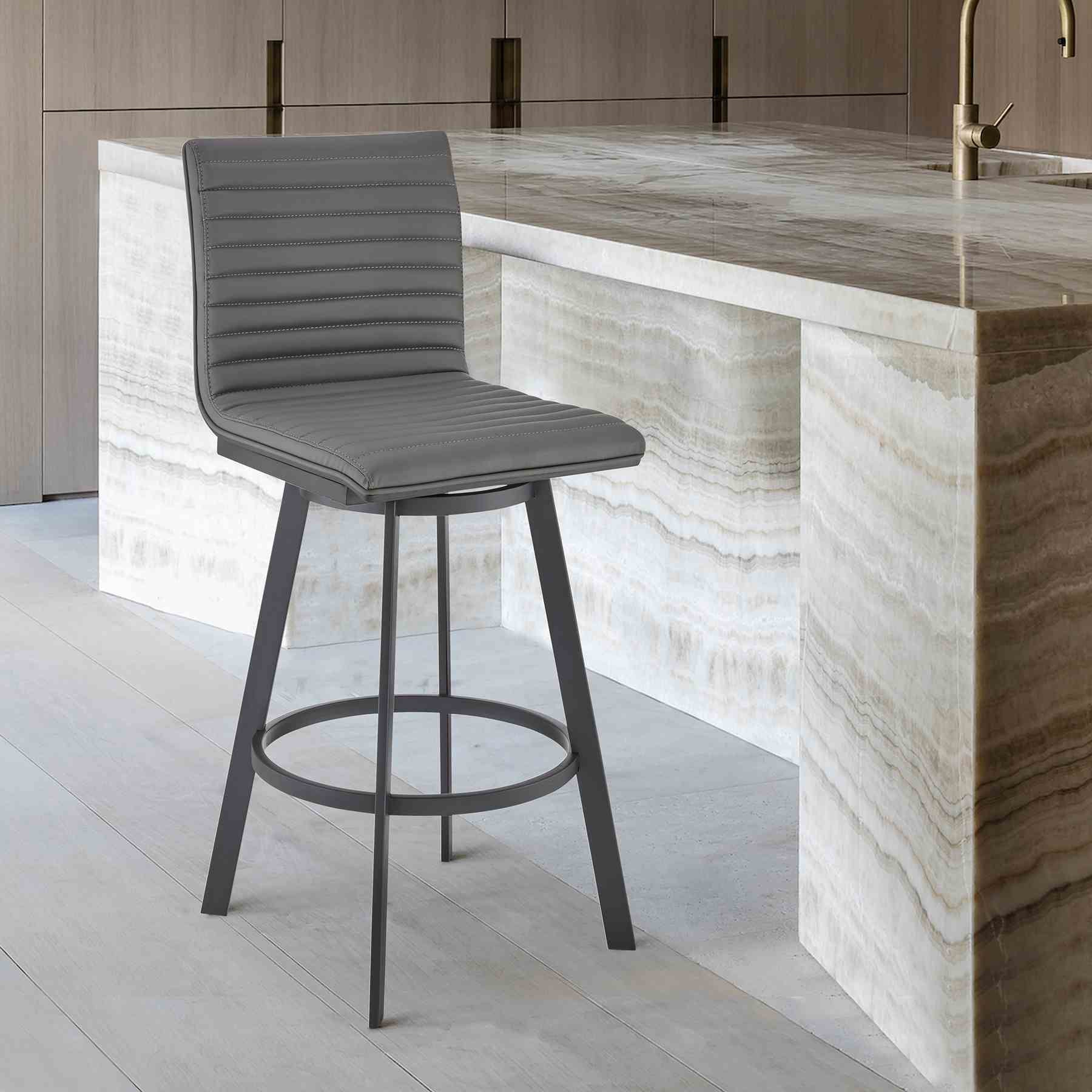 Nikole 26" Counter Height Swivel Bar Stool in Matt Black Finish with Gray Faux Leather - Image 9