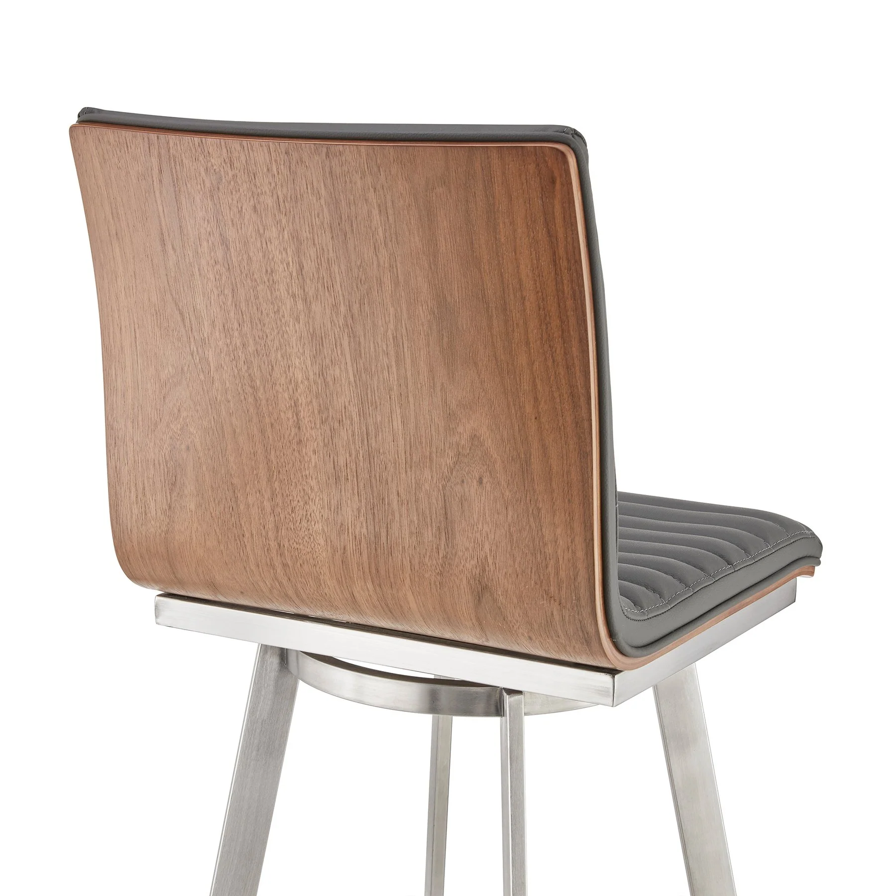 Nikole 26" Counter Height Walnut Swivel Bar Stool in Brushed Stainless Steel Finish and Gray Faux Leather - Image 7