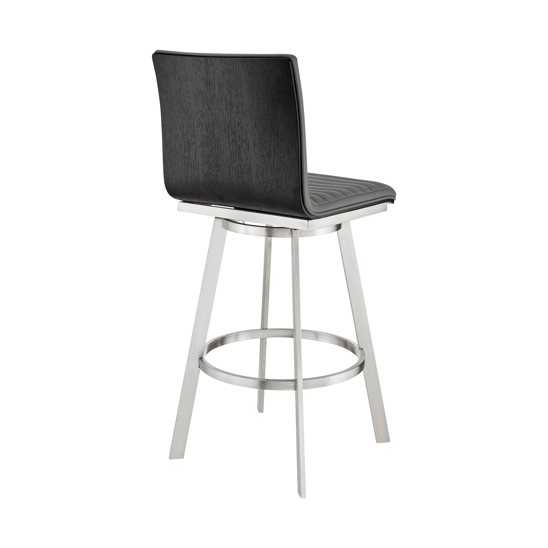 Nikole 30" Bar Height Black Swivel Bar Stool in Brushed Stainless Steel Finish and Gray Faux Leather - Image 4