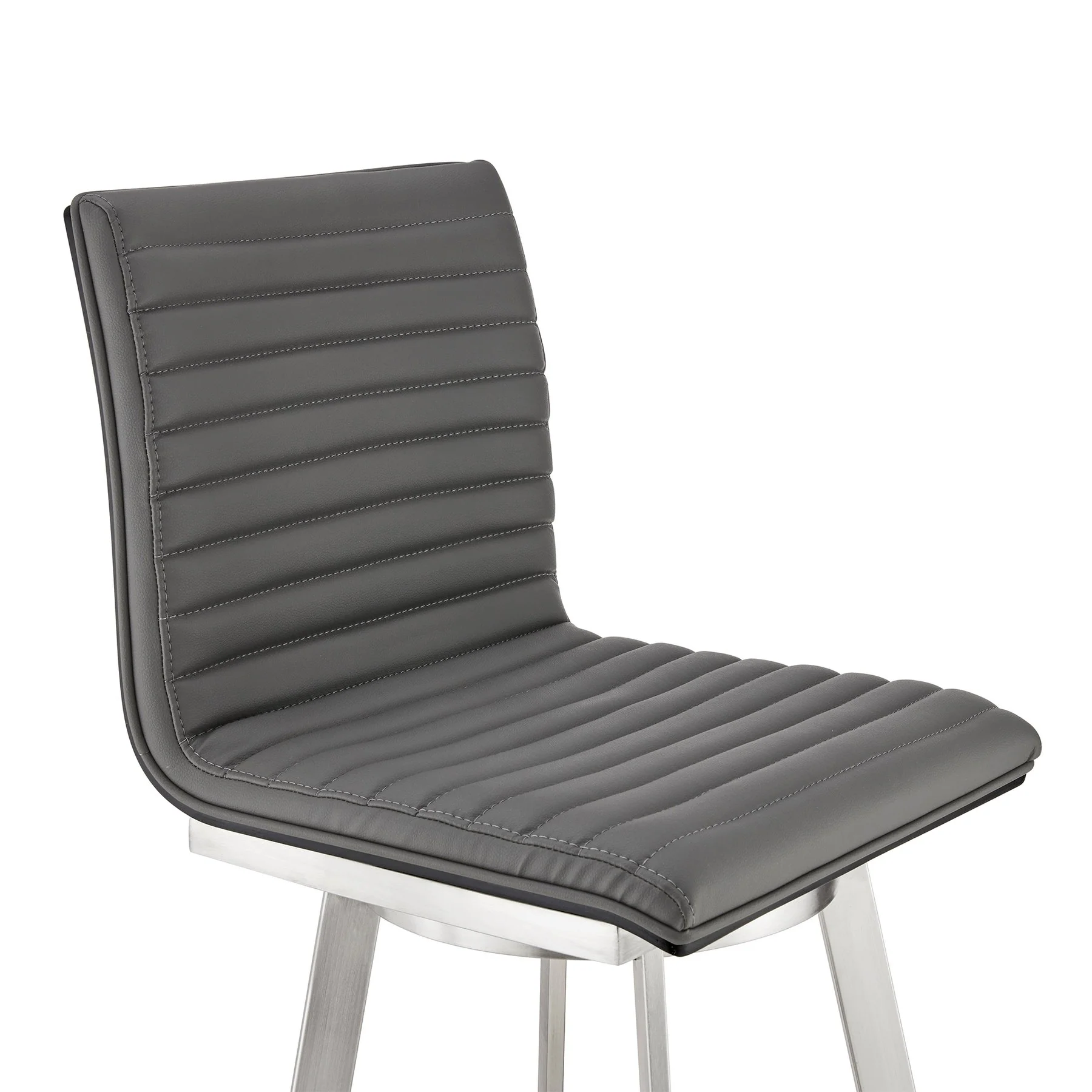 Nikole 30" Bar Height Black Swivel Bar Stool in Brushed Stainless Steel Finish and Gray Faux Leather - Image 6