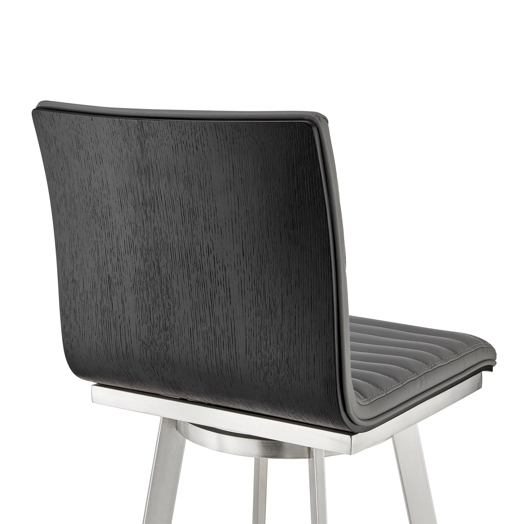 Nikole 30" Bar Height Black Swivel Bar Stool in Brushed Stainless Steel Finish and Gray Faux Leather - Image 7