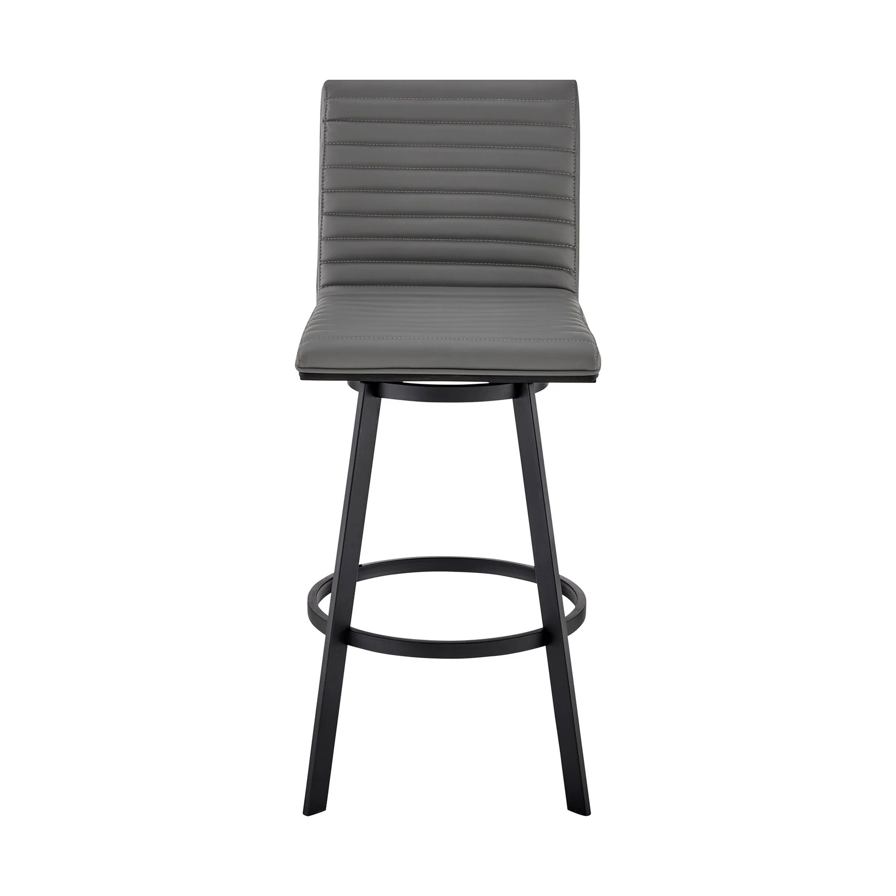 Nikole 30" Bar Height Swivel Bar Stool in Matt Black Finish with Gray Faux Leather - Image 2