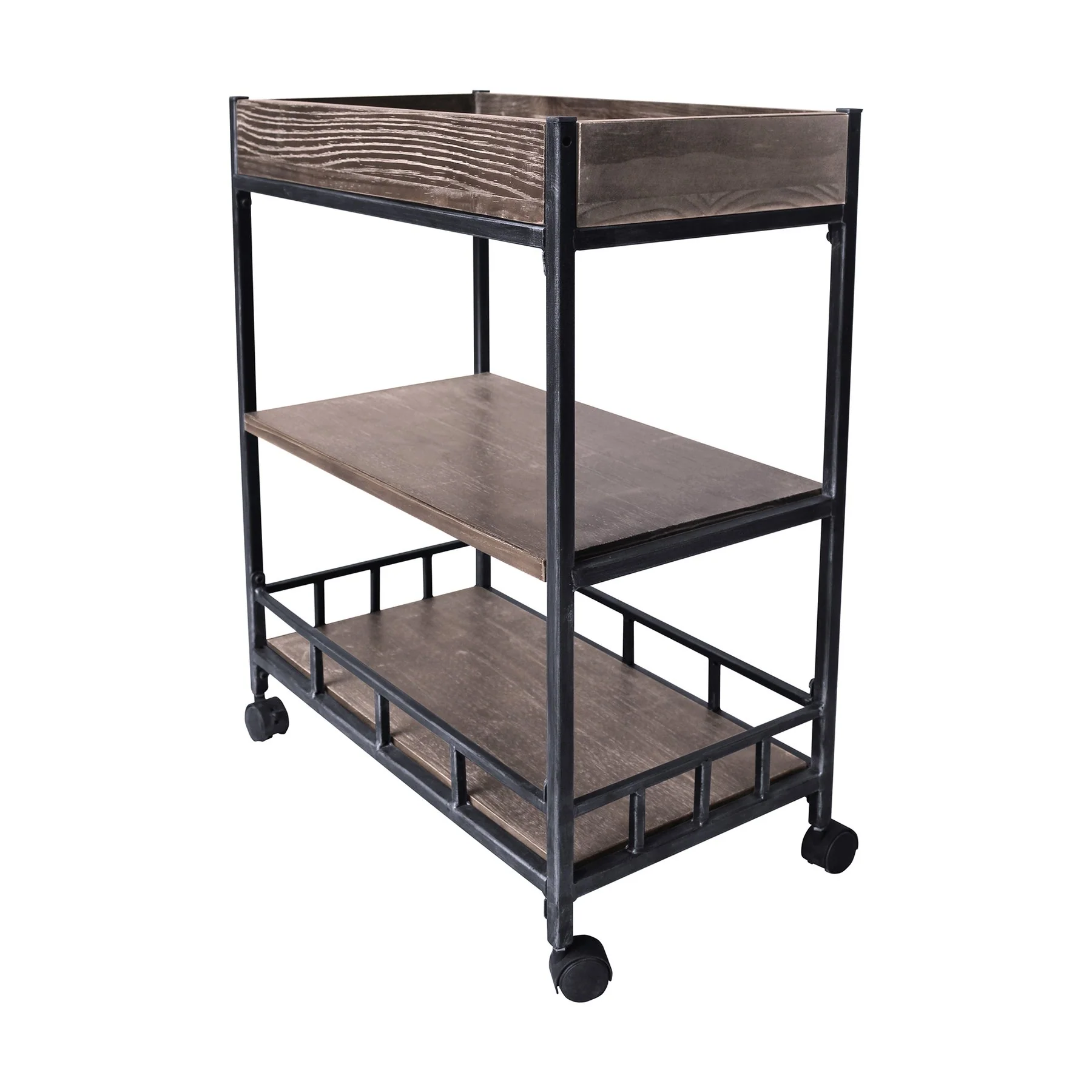 Niles Industrial Kitchen Cart in Industrial Gray and Pine Wood - Image 2