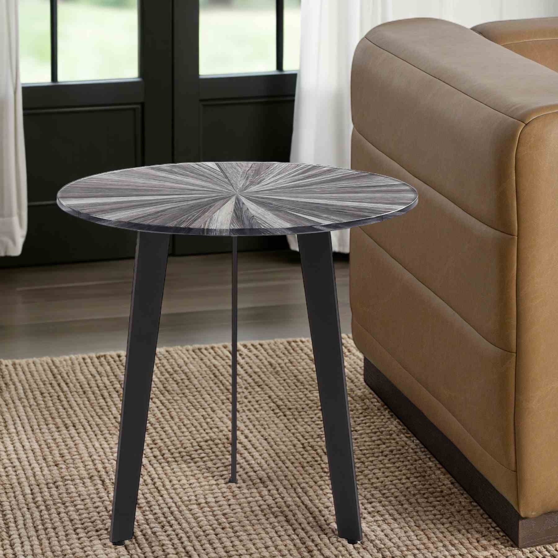 Nina Mid-Century 18.5 in. Round Gray Coffee Table with Tempered Glass Top - Image 8