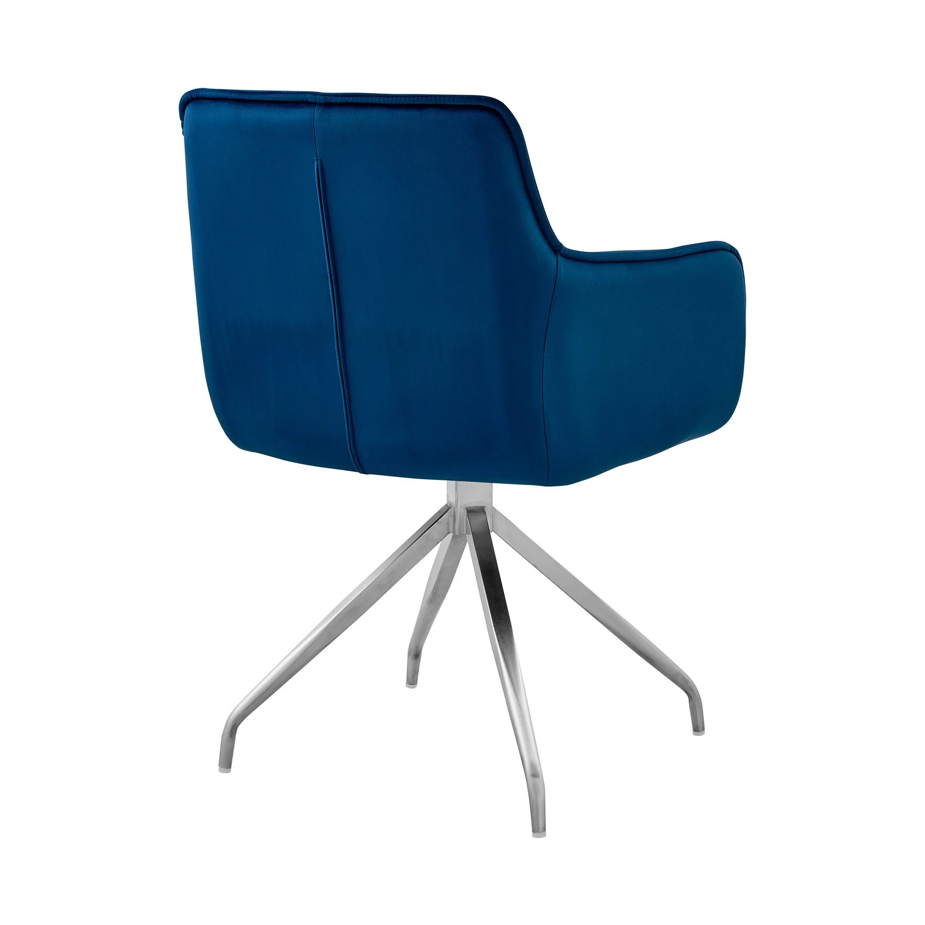 Noah Dining Room Accent Chair in Blue Velvet and Brushed Stainless Steel Finish - Image 4