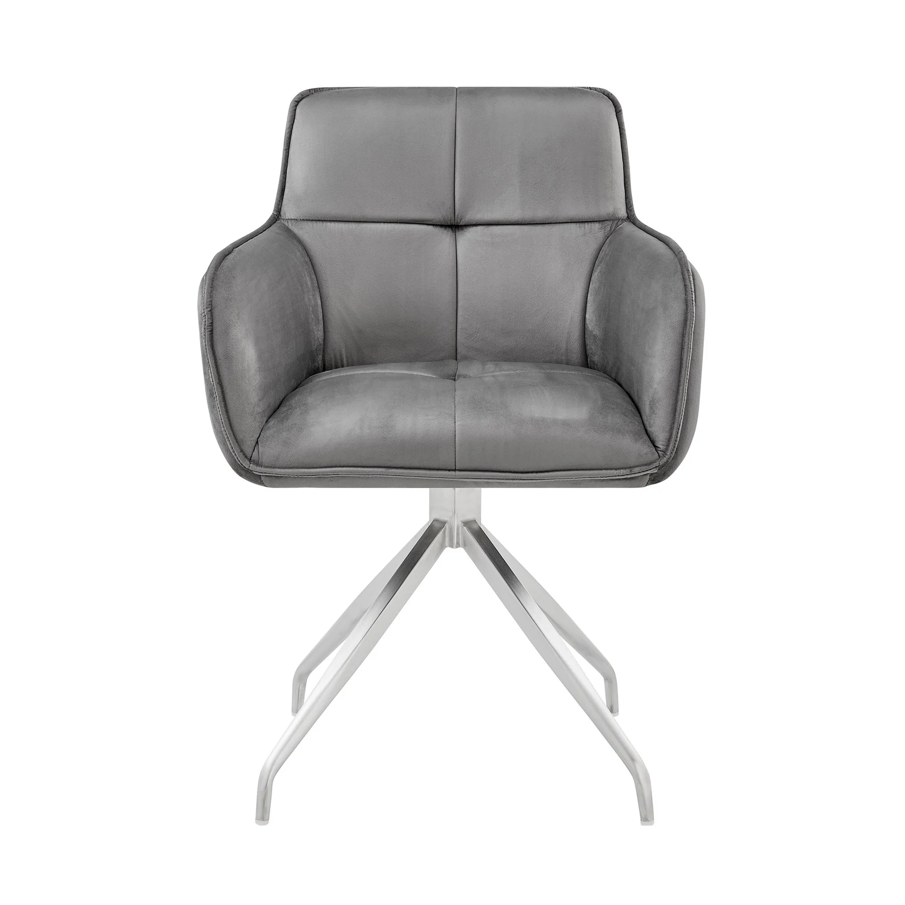Noah Dining Room Accent Chair in Gray Velvet and Brushed Stainless Steel Finish - Image 2