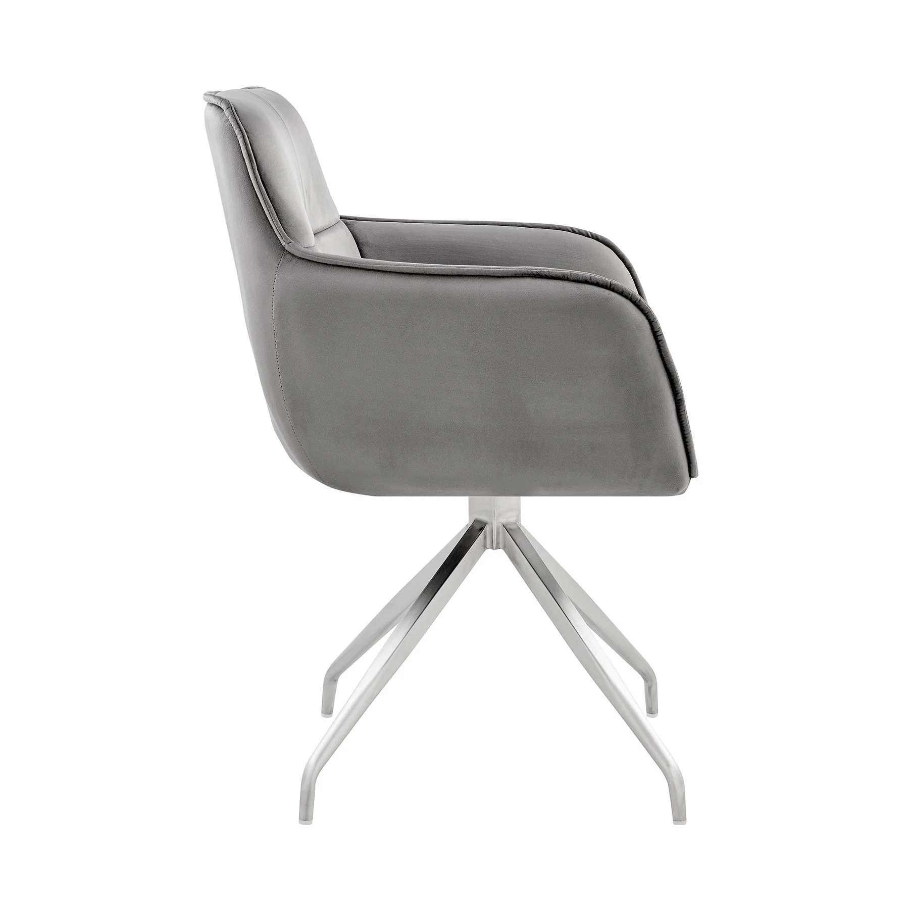 Noah Dining Room Accent Chair in Gray Velvet and Brushed Stainless Steel Finish - Image 3