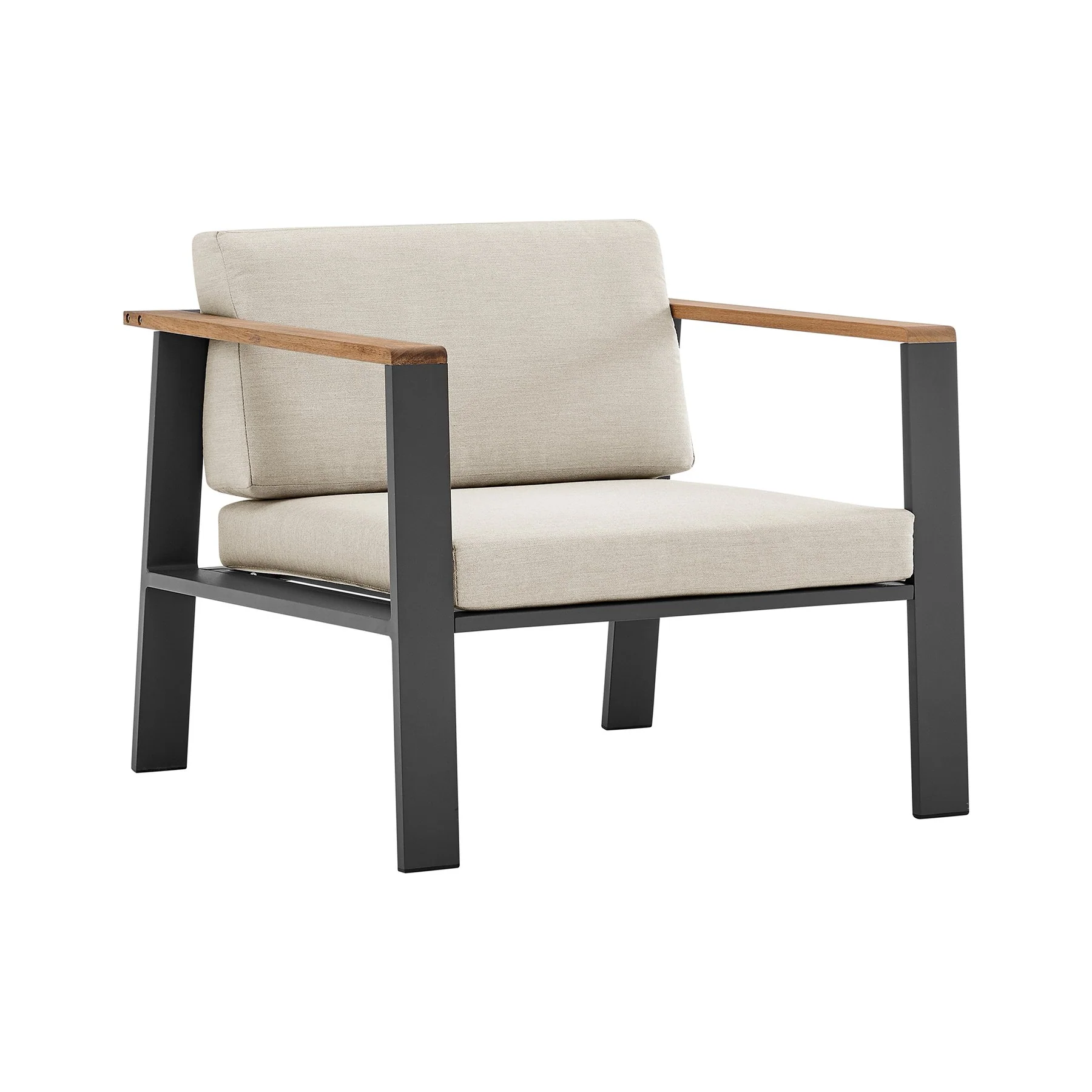 Nofi 4 piece Outdoor Patio Set in Charcoal Finish with Taupe Cushions and Teak Wood - Image 5