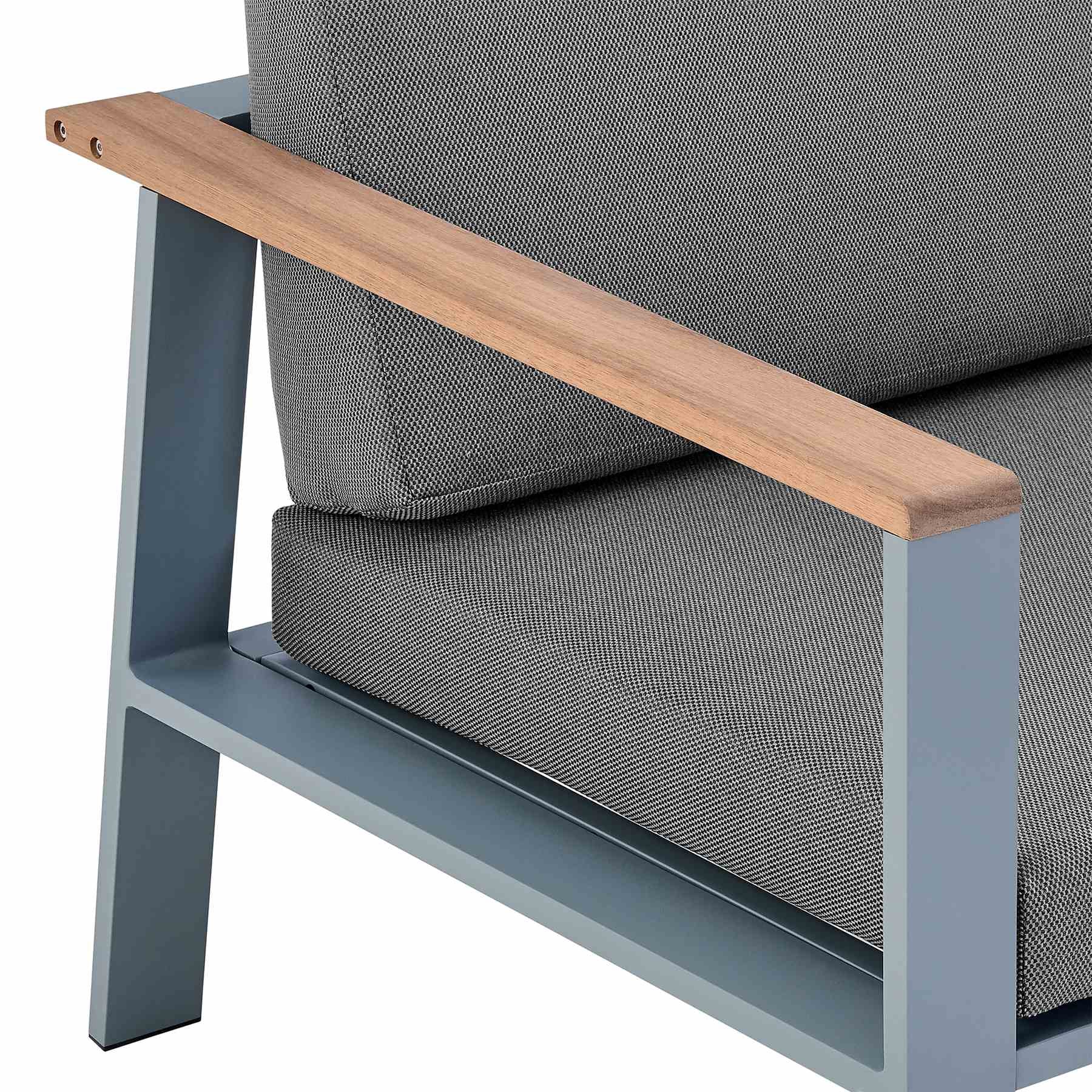 Nofi 4 piece Outdoor Patio Set in Gray Finish with Gray Cushions and Teak Wood - Image 8