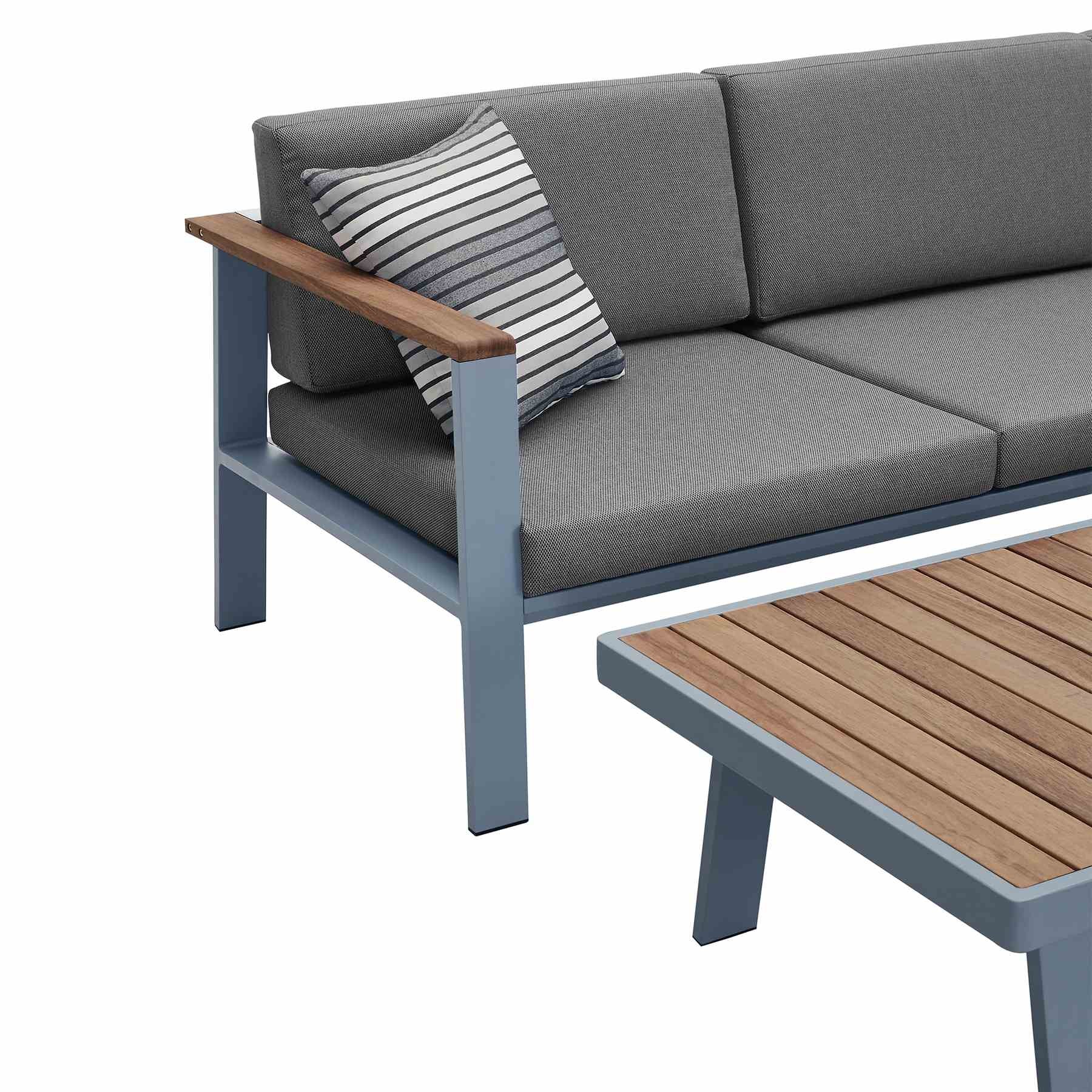 Nofi Aluminum and Teak Wood Outdoor Coffee Table in Gray - Image 3