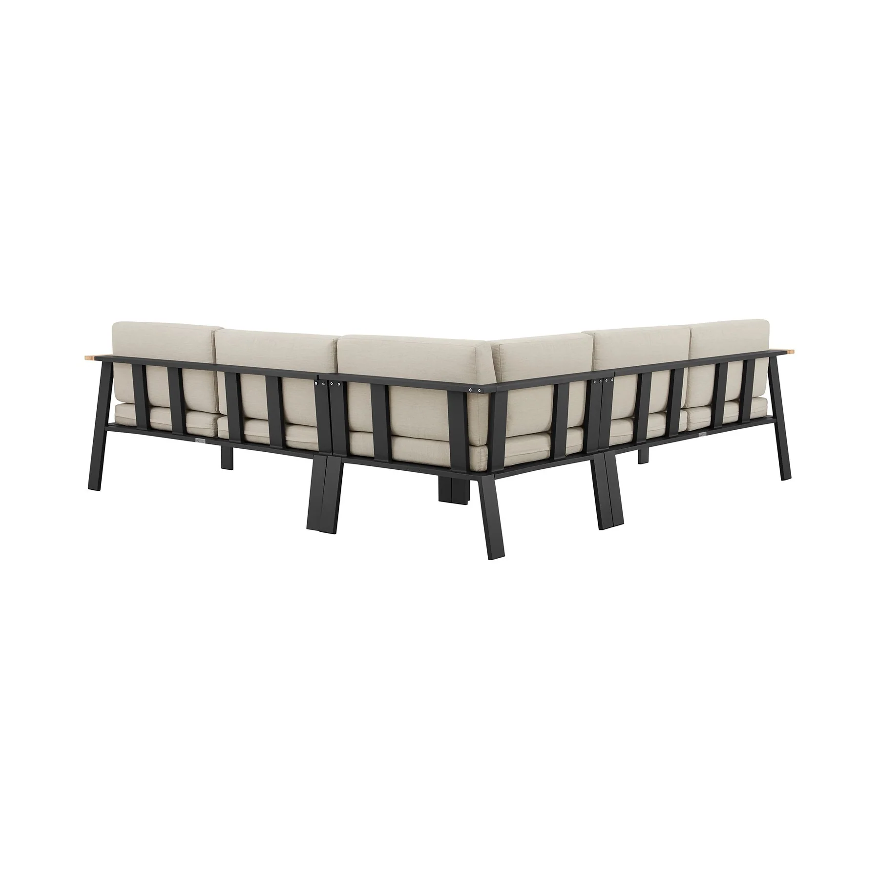 Nofi Aluminum and Teak Wood Outdoor Sectional Sofa in Charcoal and Taupe - Image 2