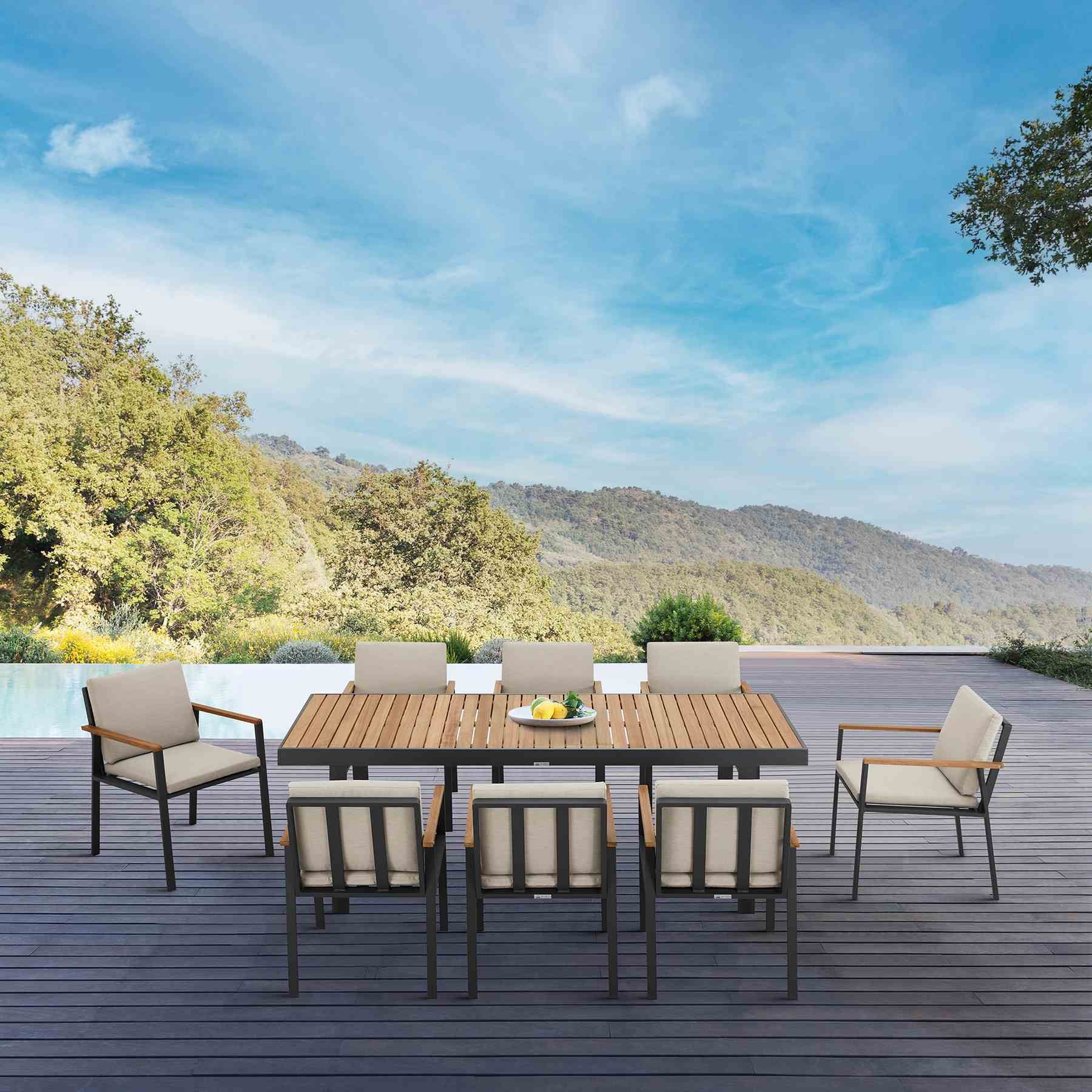 Nofi Outdoor Patio 9 Piece Dining Set in Charcoal Finish with Taupe Cushions - Image 9