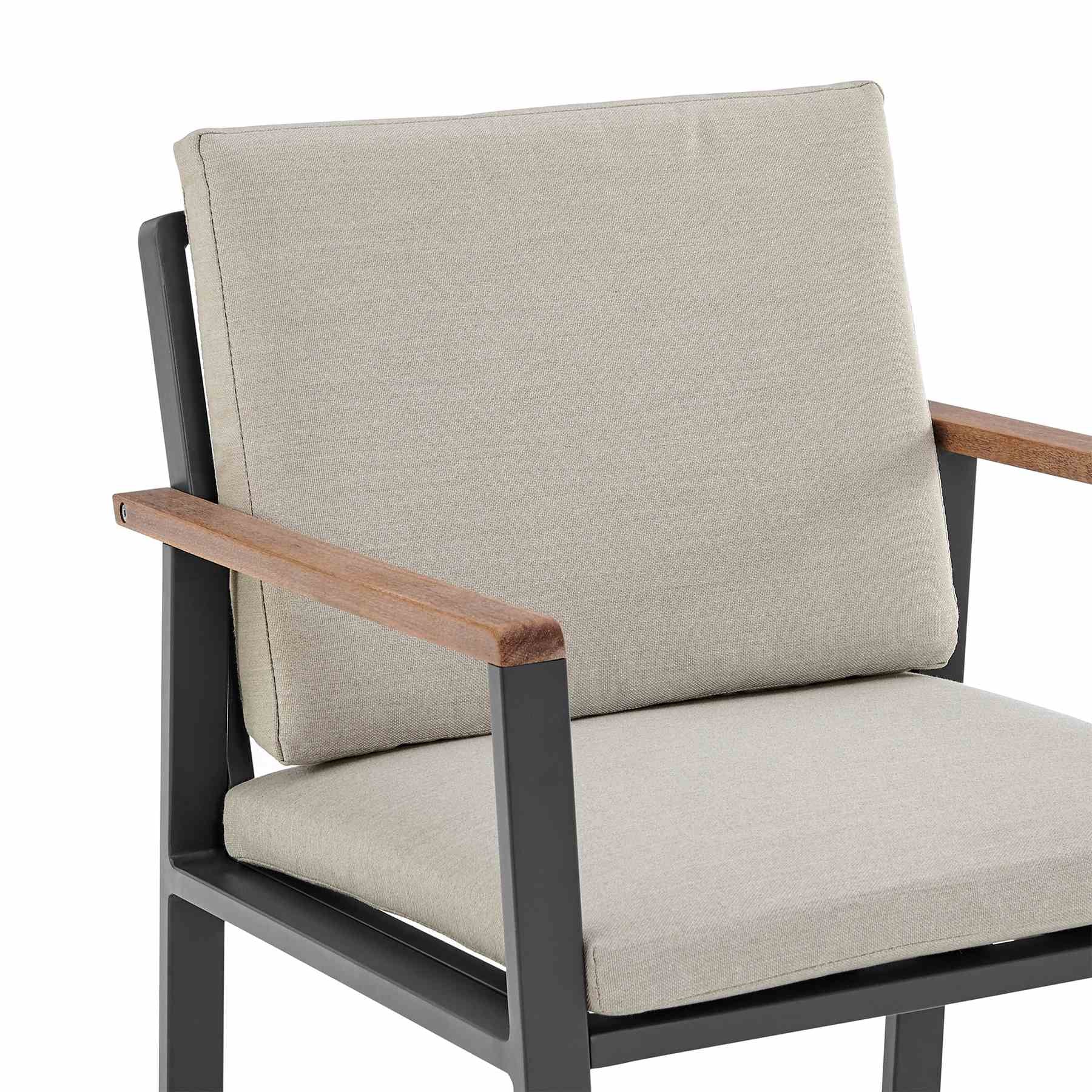 Nofi Outdoor Patio Dining Set in Charcoal Finish with Taupe Cushions (Table with 6 chairs) - Image 6
