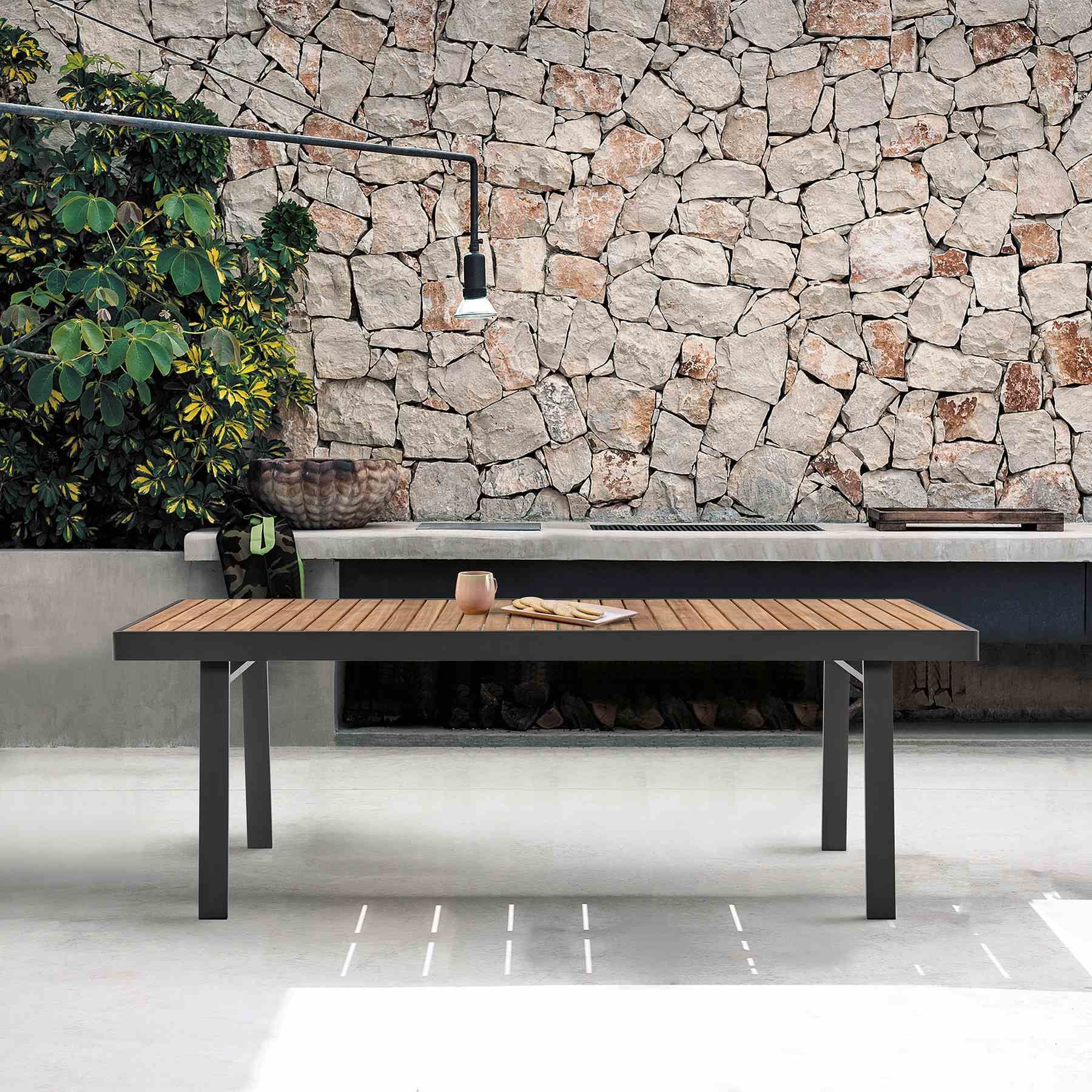 Nofi Outdoor Patio Dining Table in Charcoal Finish with Teak Wood Top - Image 5