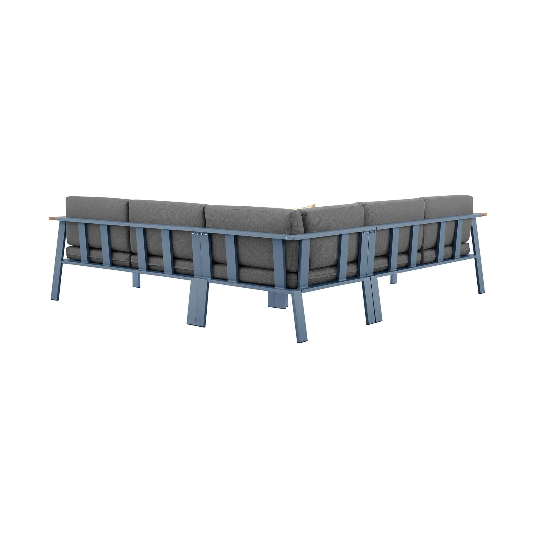 Nofi Outdoor Patio Sectional Set in Gray Finish with Gray Cushions and Teak Wood - Image 2