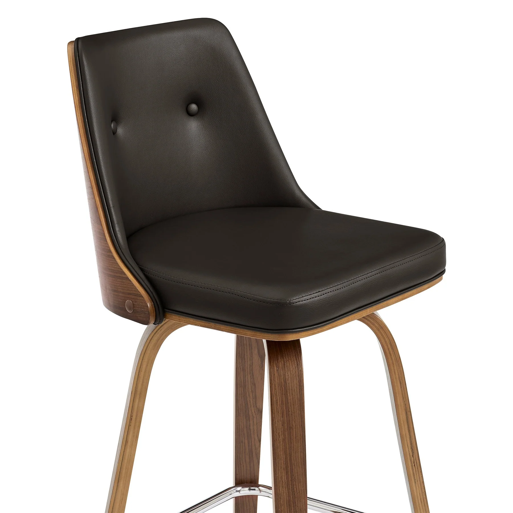 Nolte 26" Swivel Counter Stool in Brown Faux Leather and Walnut Wood - Image 6