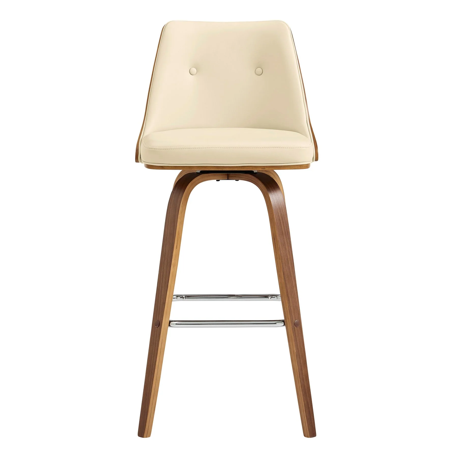 Nolte 26" Swivel Counter Stool in Cream Faux Leather and Walnut Wood - Image 2