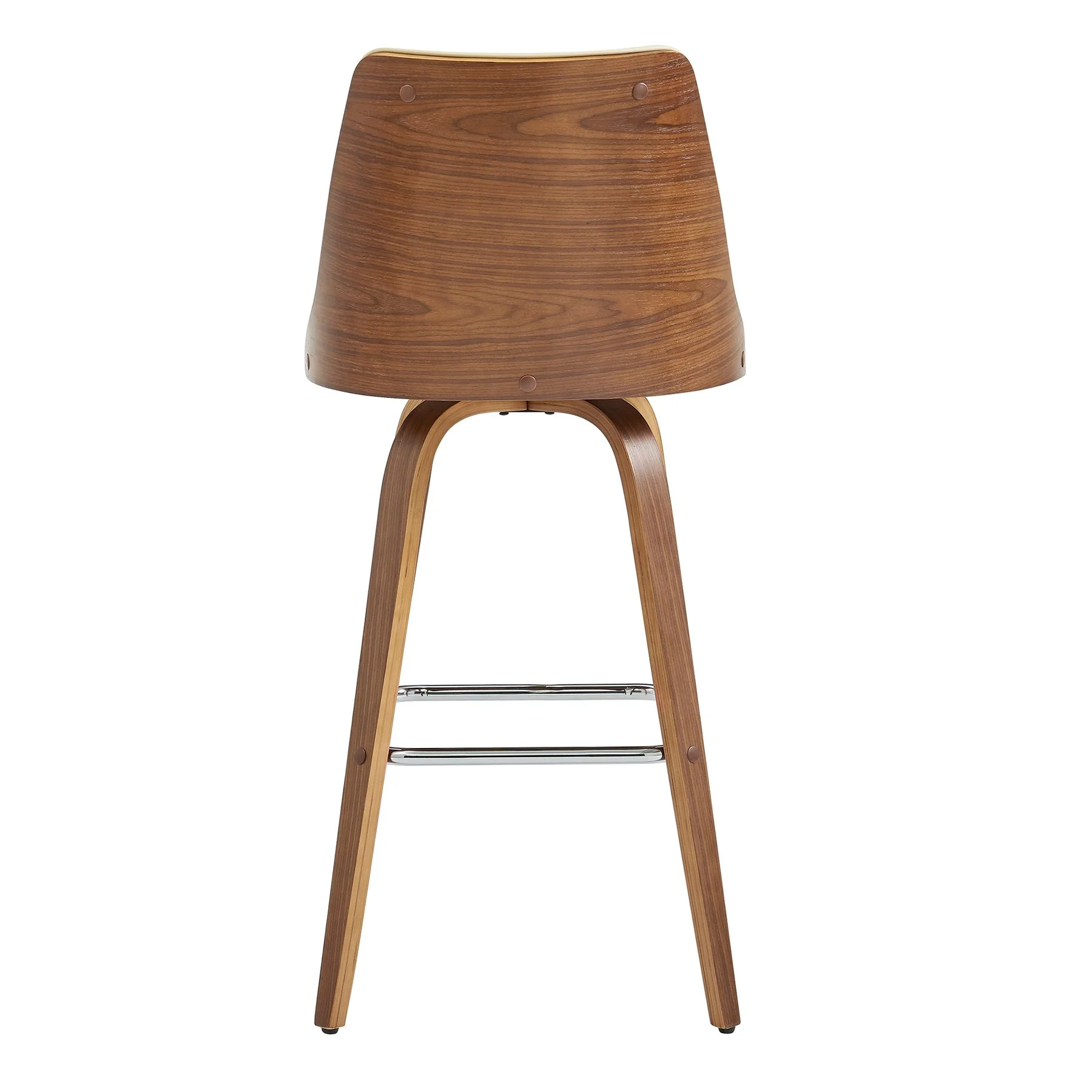 Nolte 26" Swivel Counter Stool in Cream Faux Leather and Walnut Wood - Image 5