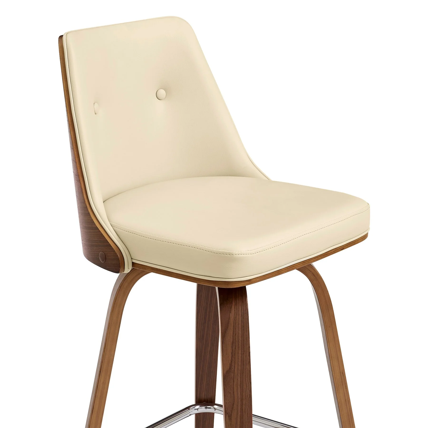 Nolte 26" Swivel Counter Stool in Cream Faux Leather and Walnut Wood - Image 6