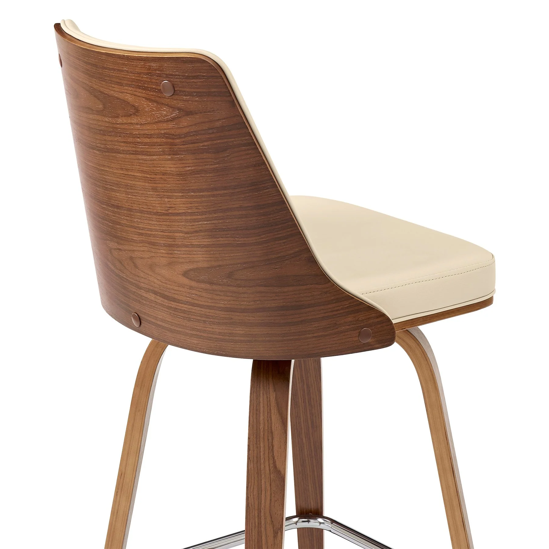 Nolte 26" Swivel Counter Stool in Cream Faux Leather and Walnut Wood - Image 7