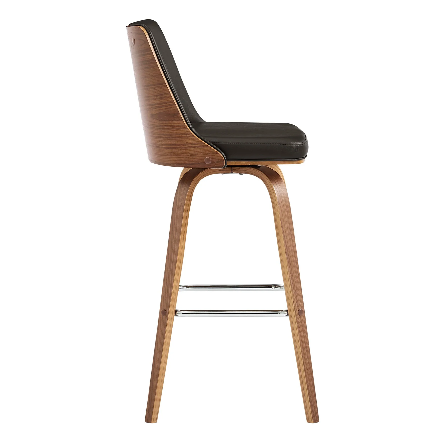 Nolte 30" Swivel Bar Stool in Brown Faux Leather and Walnut Wood - Image 3