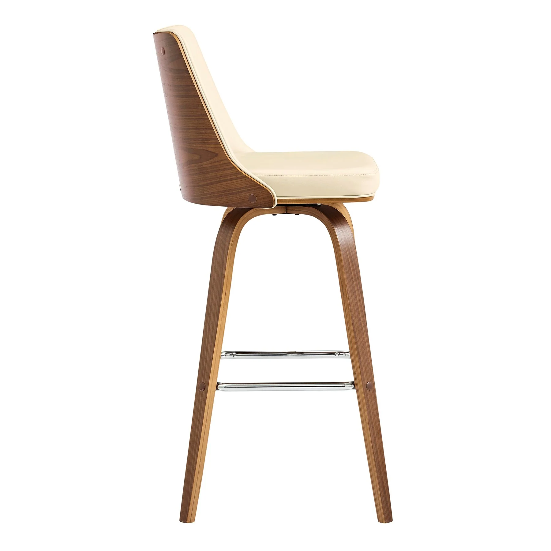 Nolte 30" Swivel Bar Stool in Cream Faux Leather and Walnut Wood - Image 3
