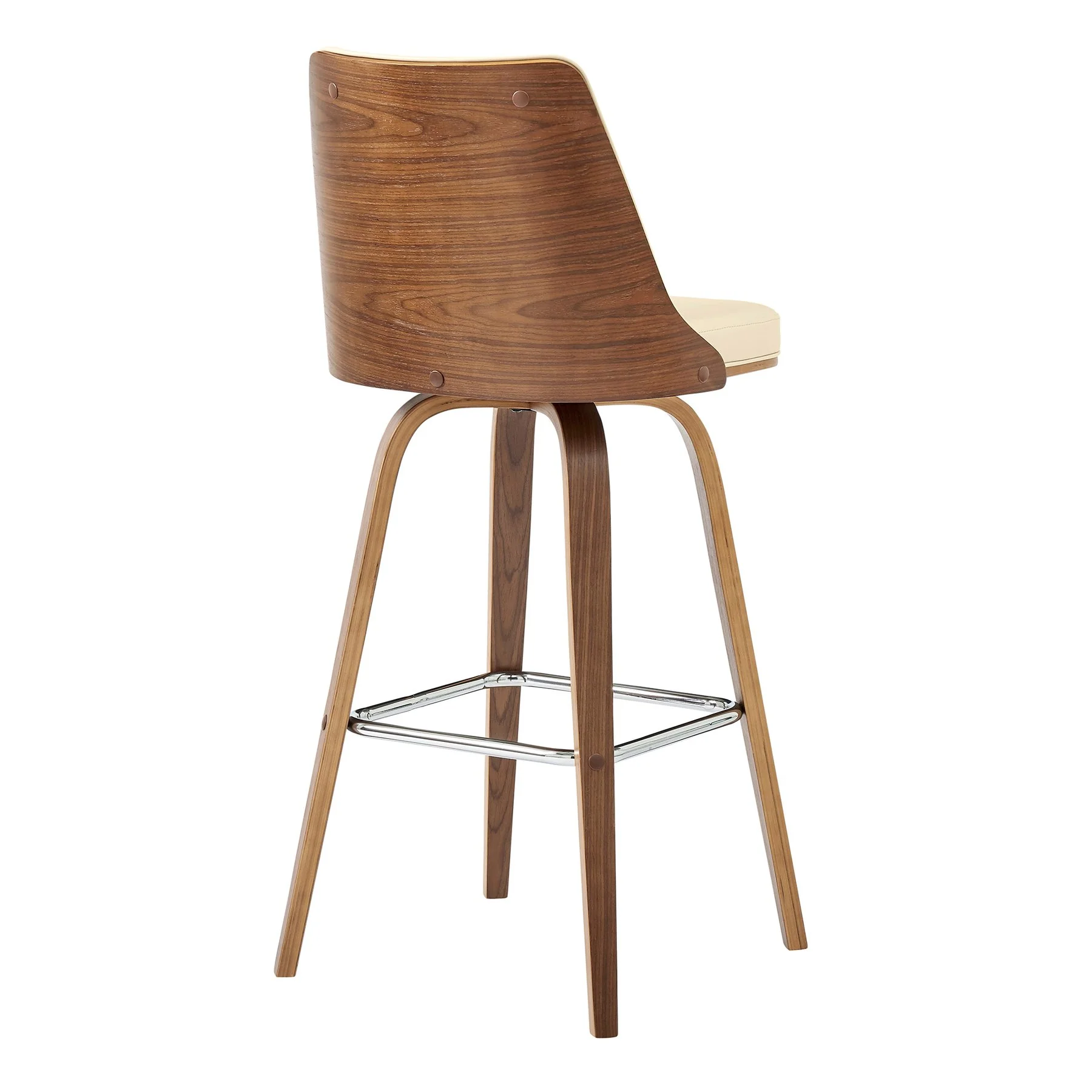 Nolte 30" Swivel Bar Stool in Cream Faux Leather and Walnut Wood - Image 4
