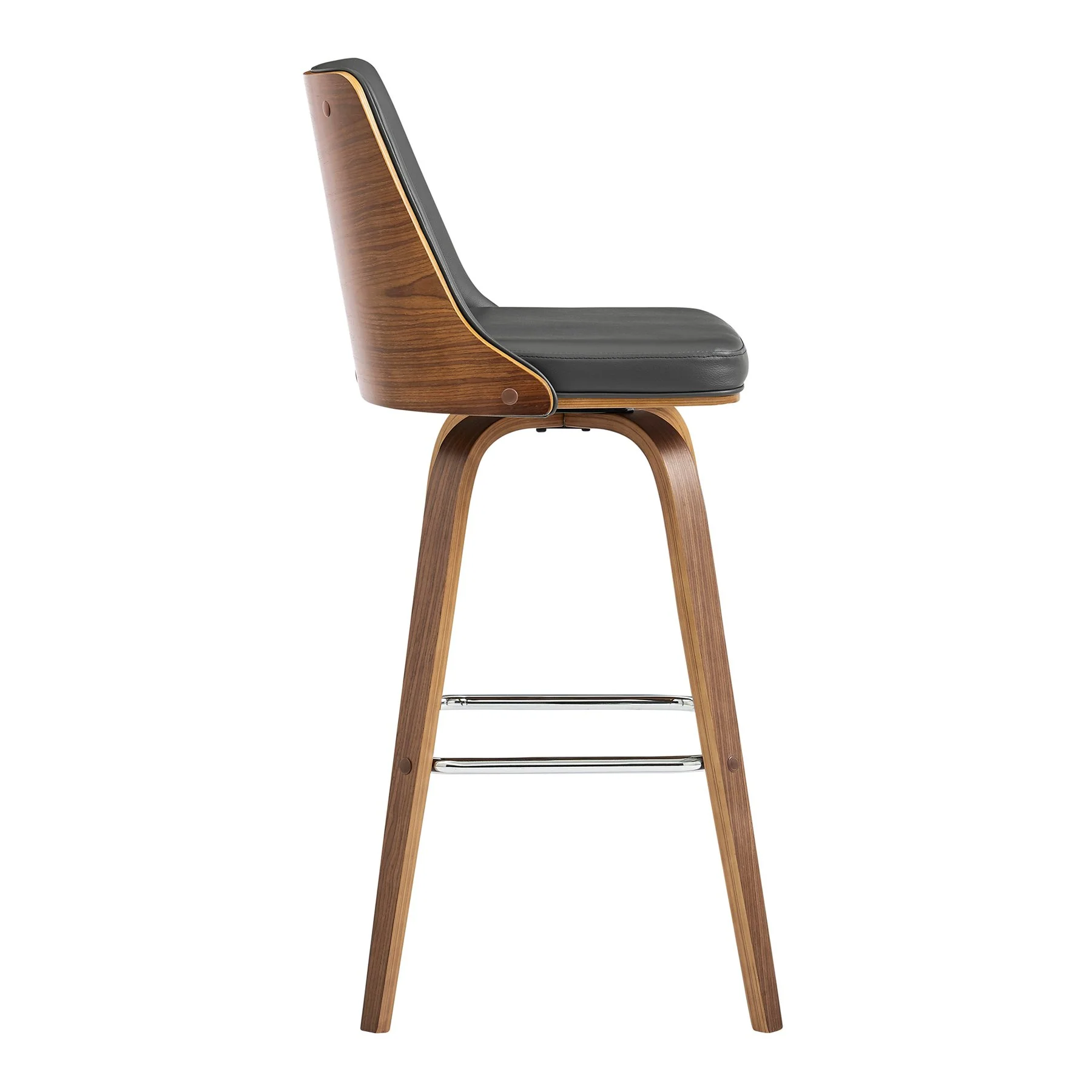 Nolte 30" Swivel Bar Stool in Gray Faux Leather and Walnut Wood - Image 3