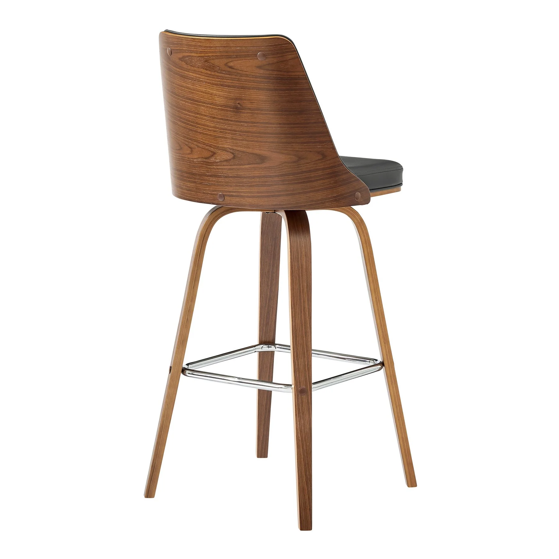 Nolte 30" Swivel Bar Stool in Gray Faux Leather and Walnut Wood - Image 4