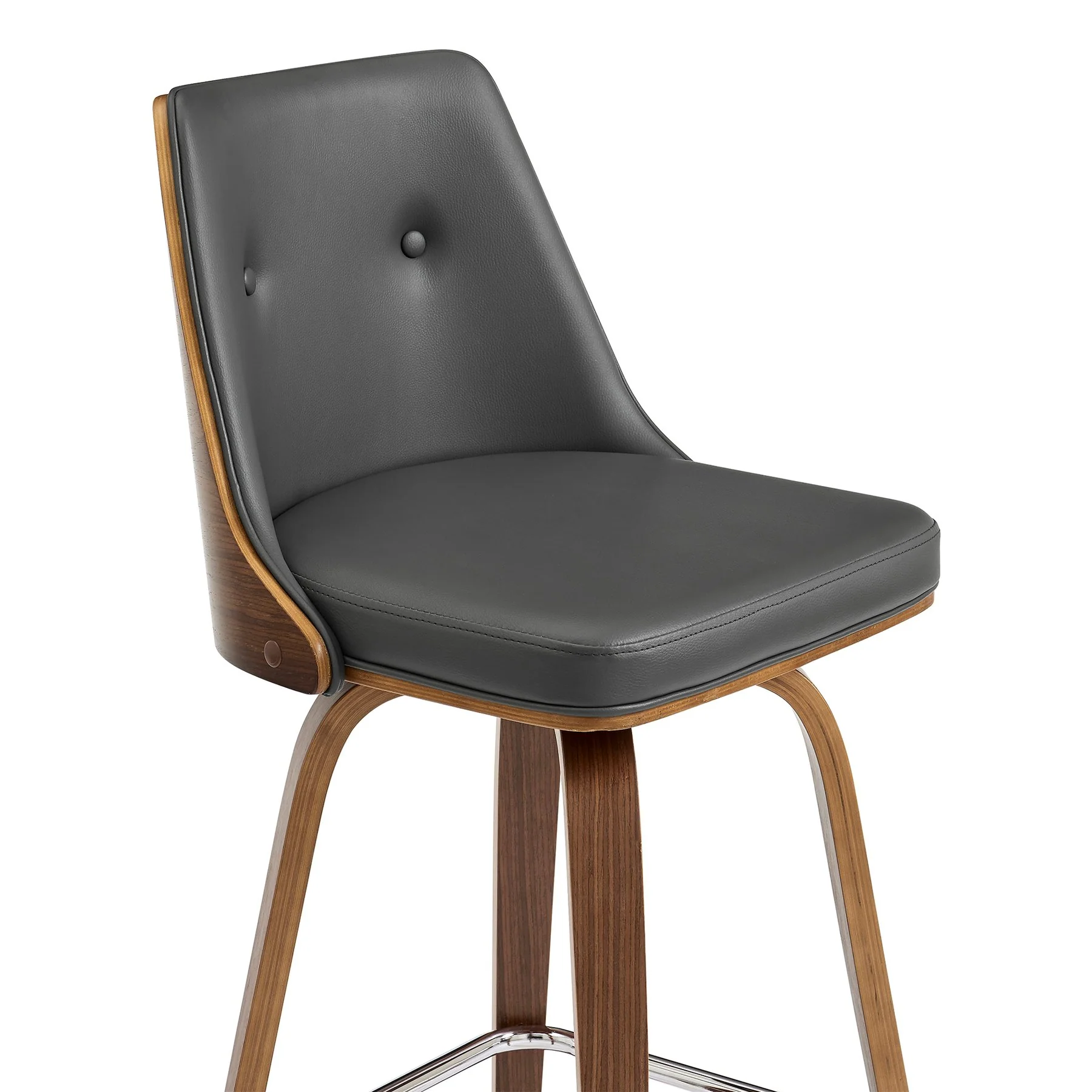 Nolte 30" Swivel Bar Stool in Gray Faux Leather and Walnut Wood - Image 6