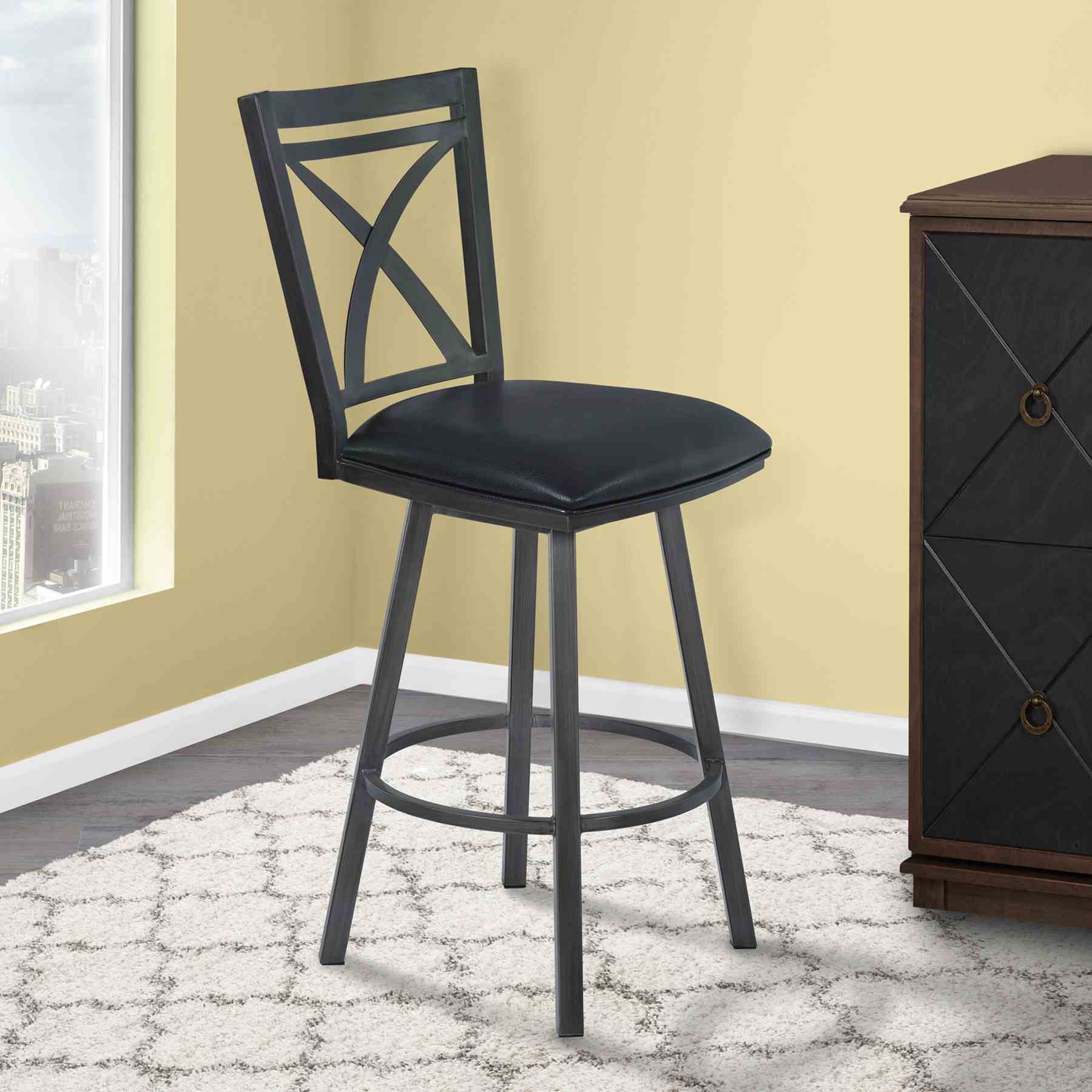 Nova 26" Counter Height Metal Swivel Barstool in Ford Black Pu and Mineral Finish - Image 5
