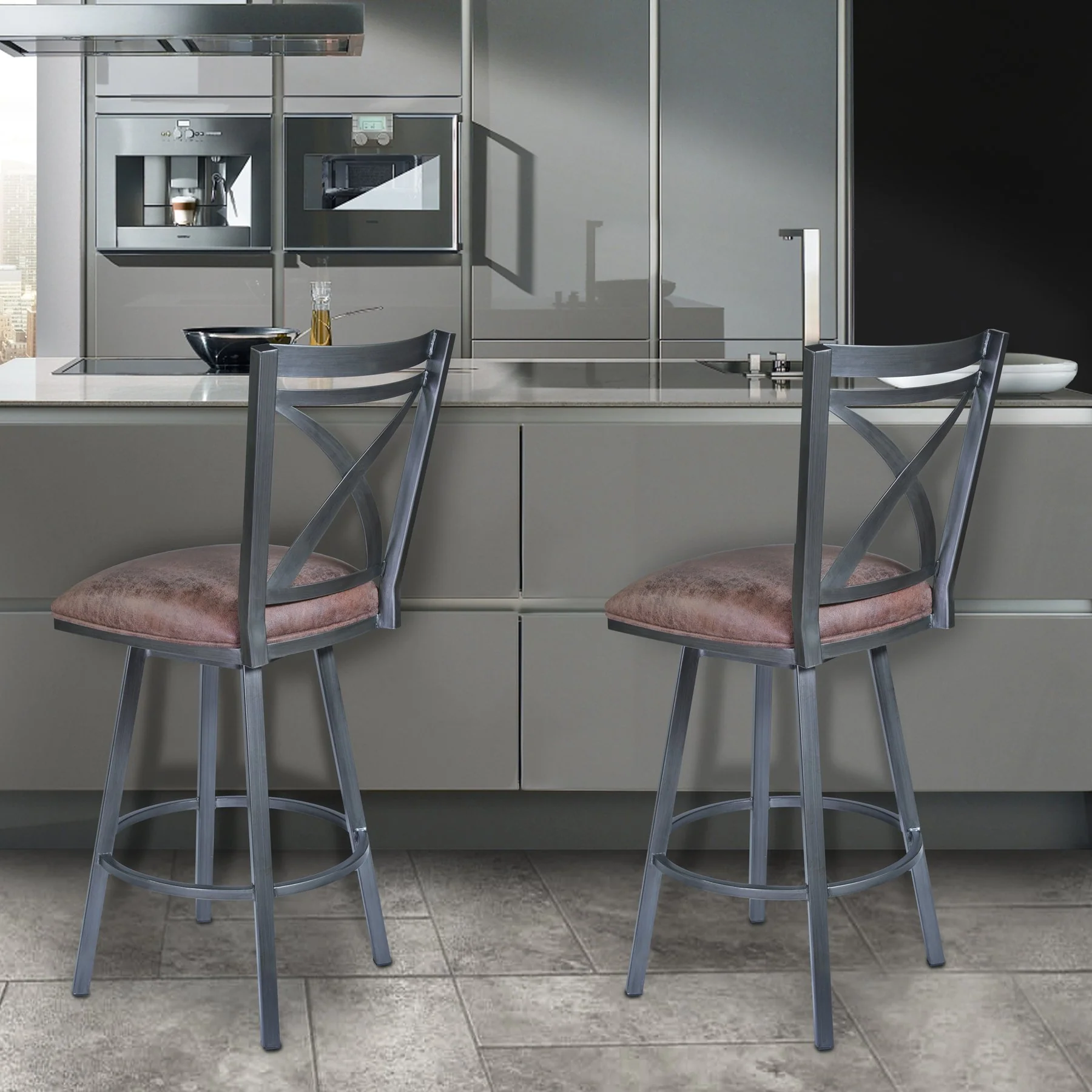 Nova 26" Counter Height Swivel Metal Barstool in Mineral finish with Bandero Tobacco - Image 5