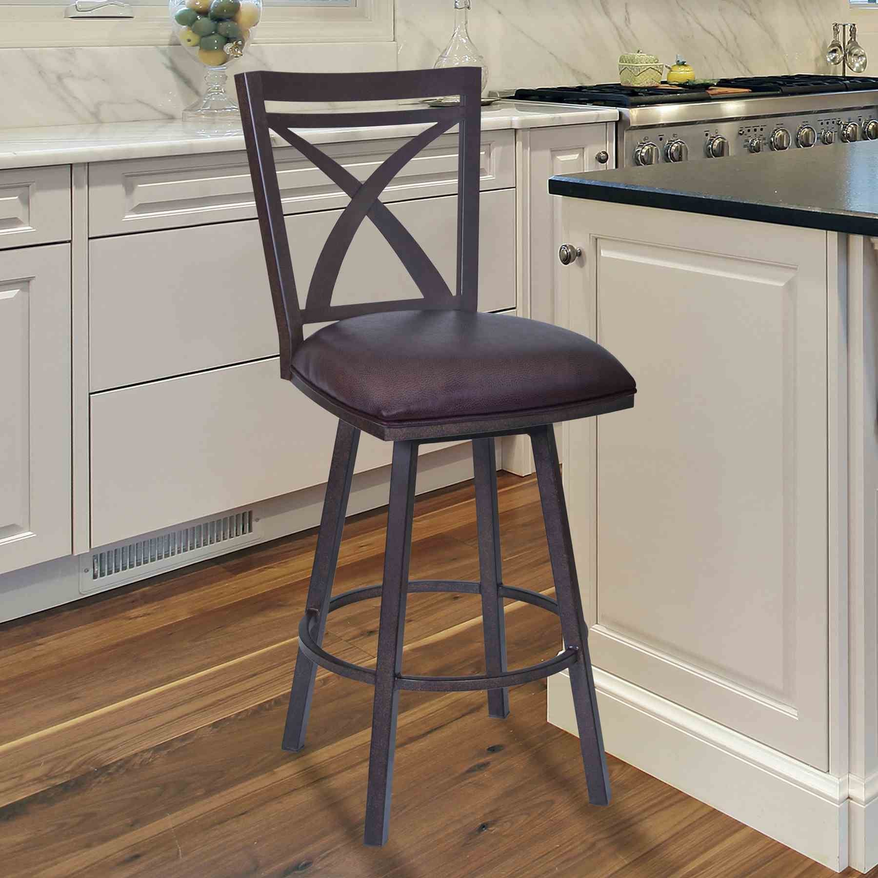 Nova 30" Bar Height Swivel Metal Barstool in Auburn Bay finish with Brown Faux Leather - Image 5