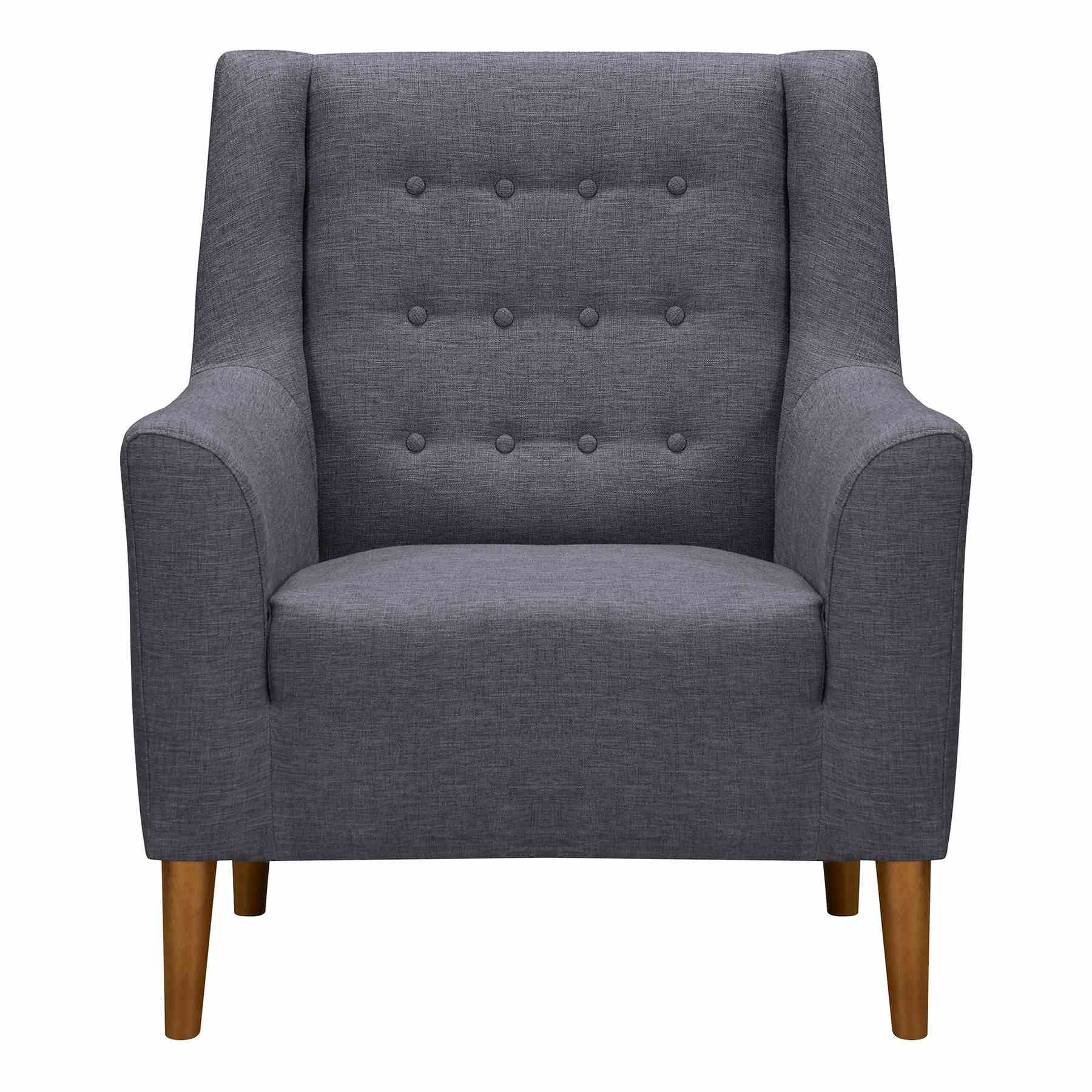 Nubia Mid-Century Accent Chair in Champagne Wood Finish and Dark Gray Fabric - Image 2