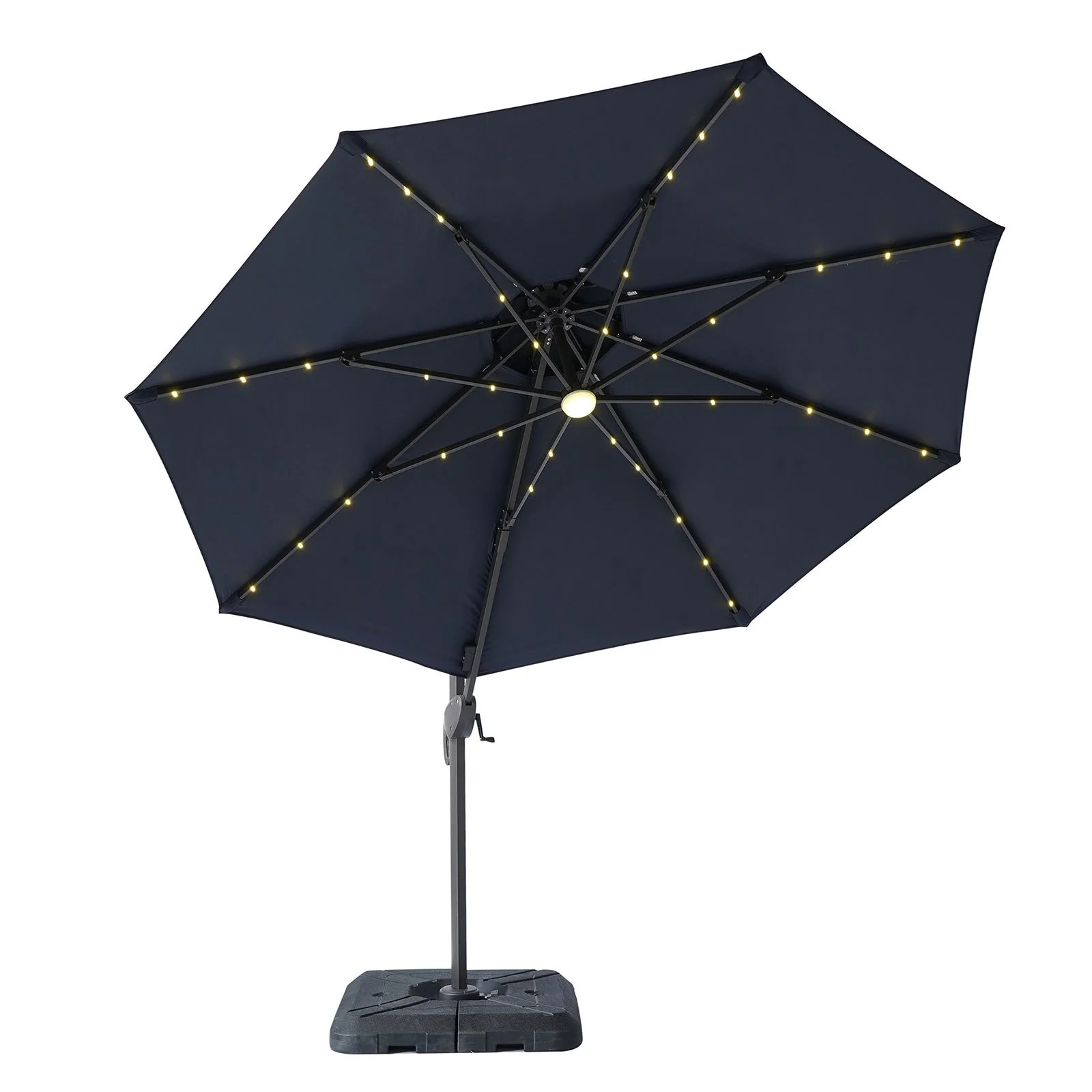 Nuti 10' Round Umbrella, LED Light, Navy + Base - Image 2