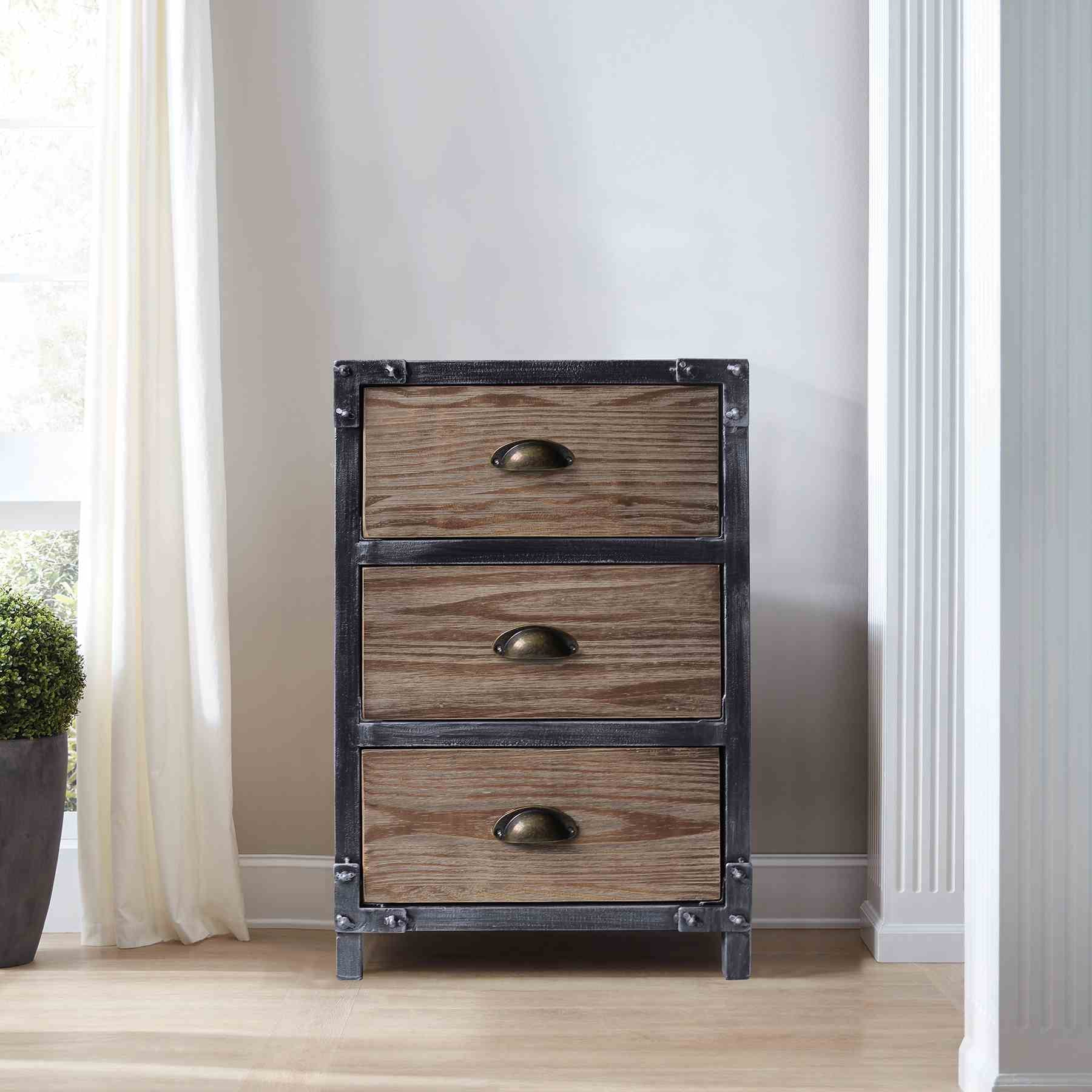 Nyx Industrial 3-Drawer End Table in Industrial Gray and Pine Wood - Image 7