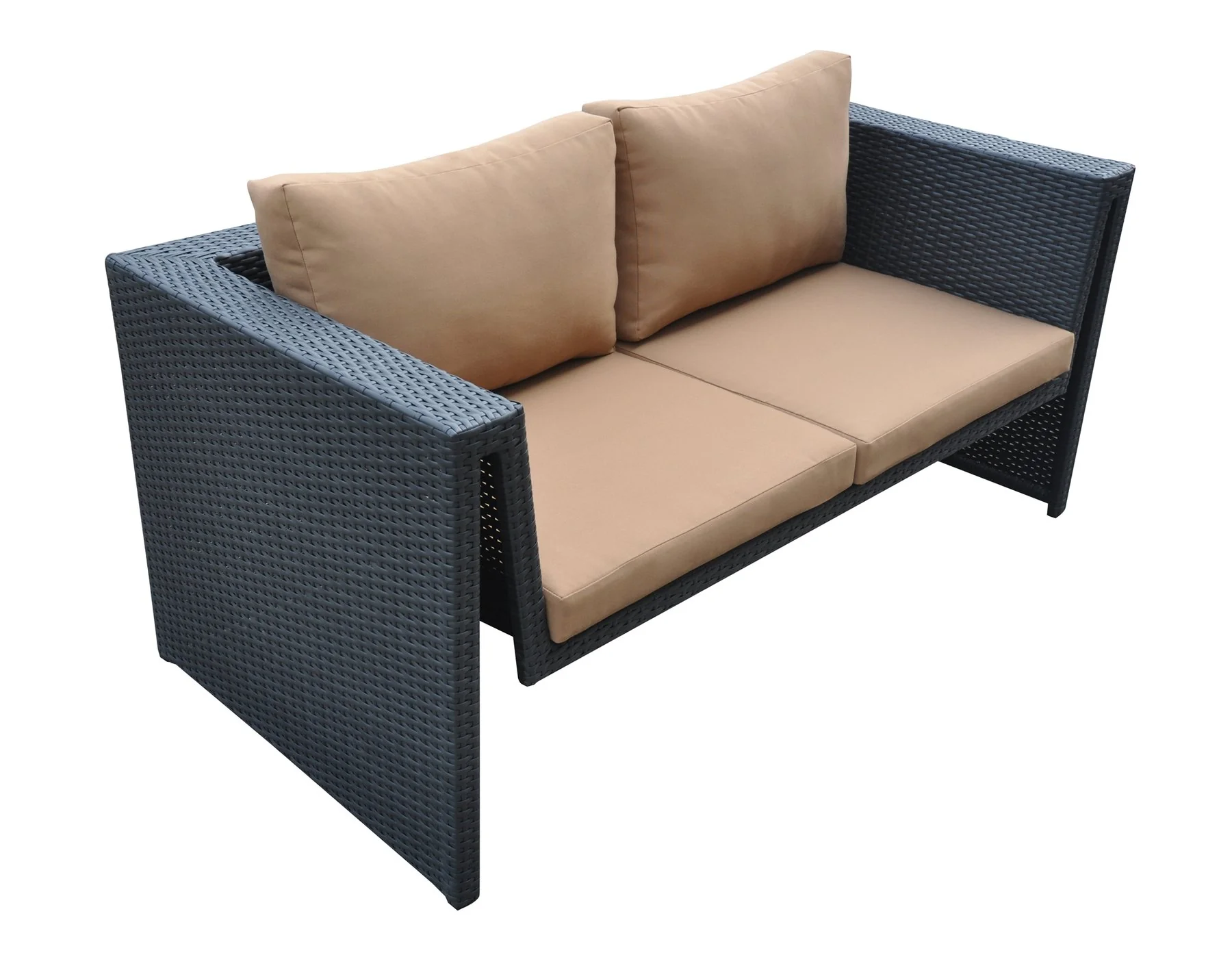 Oahu 4 piece Outdoor Wicker Patio Set with Brown Fabric Cushions and Tempered Glass Top - Image 2